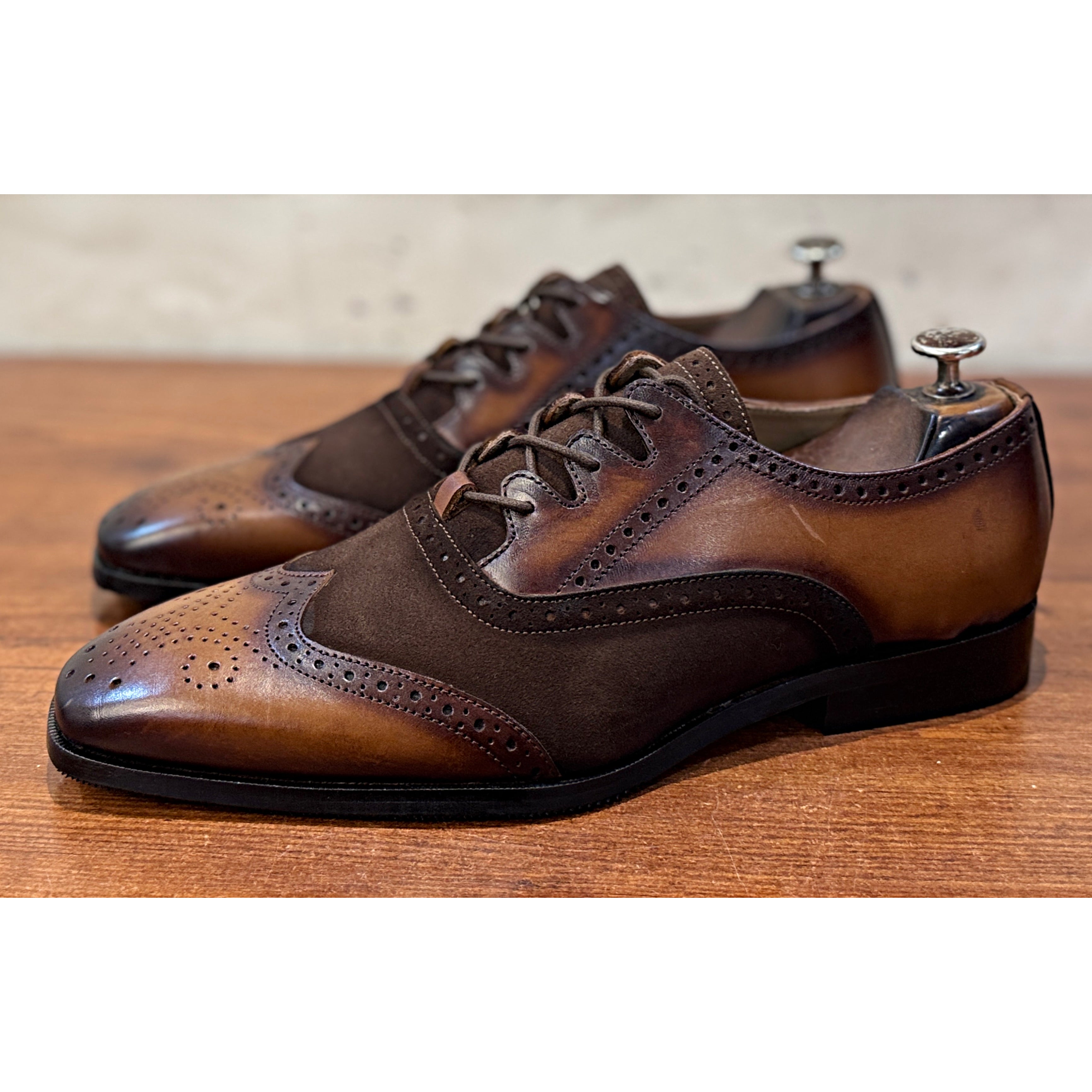 Criss Cross Hand Patina Oxford Brogues Tan Brown