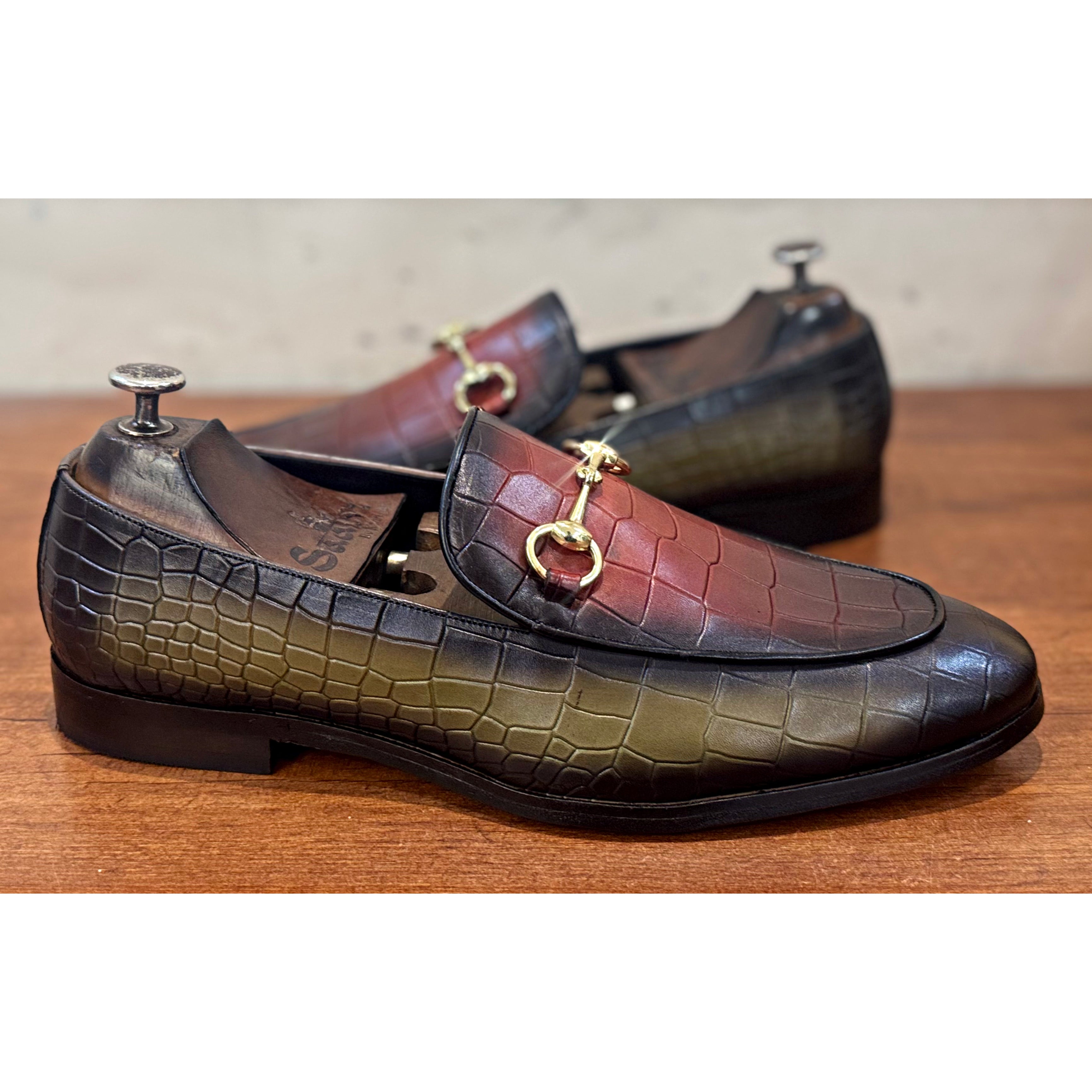Horsebit Loafers Hand Patina Green
