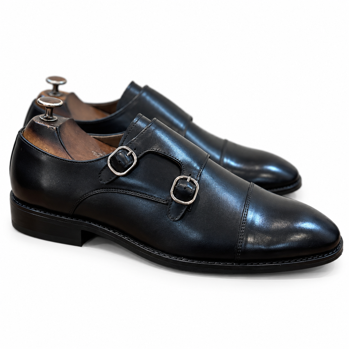 Noir Regent Double Monk Strap Shoes