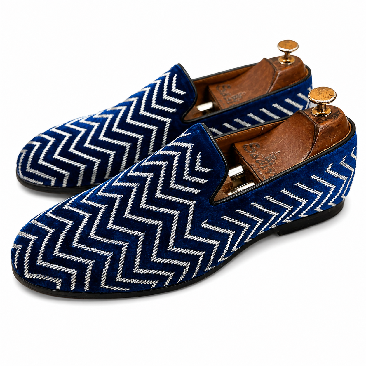 Azure Chevron Velvet Loafers