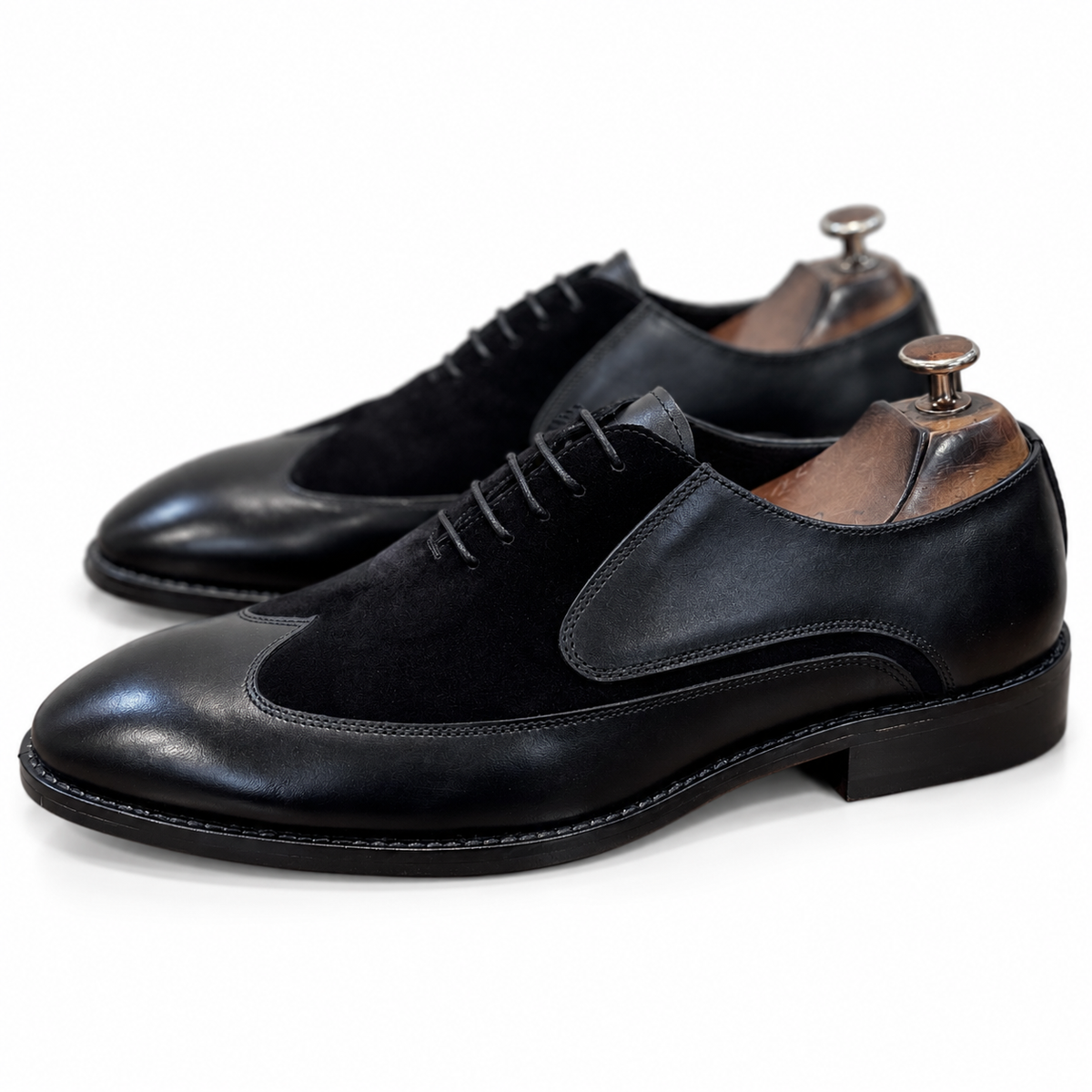 Noir Suede Panel Oxford Shoes