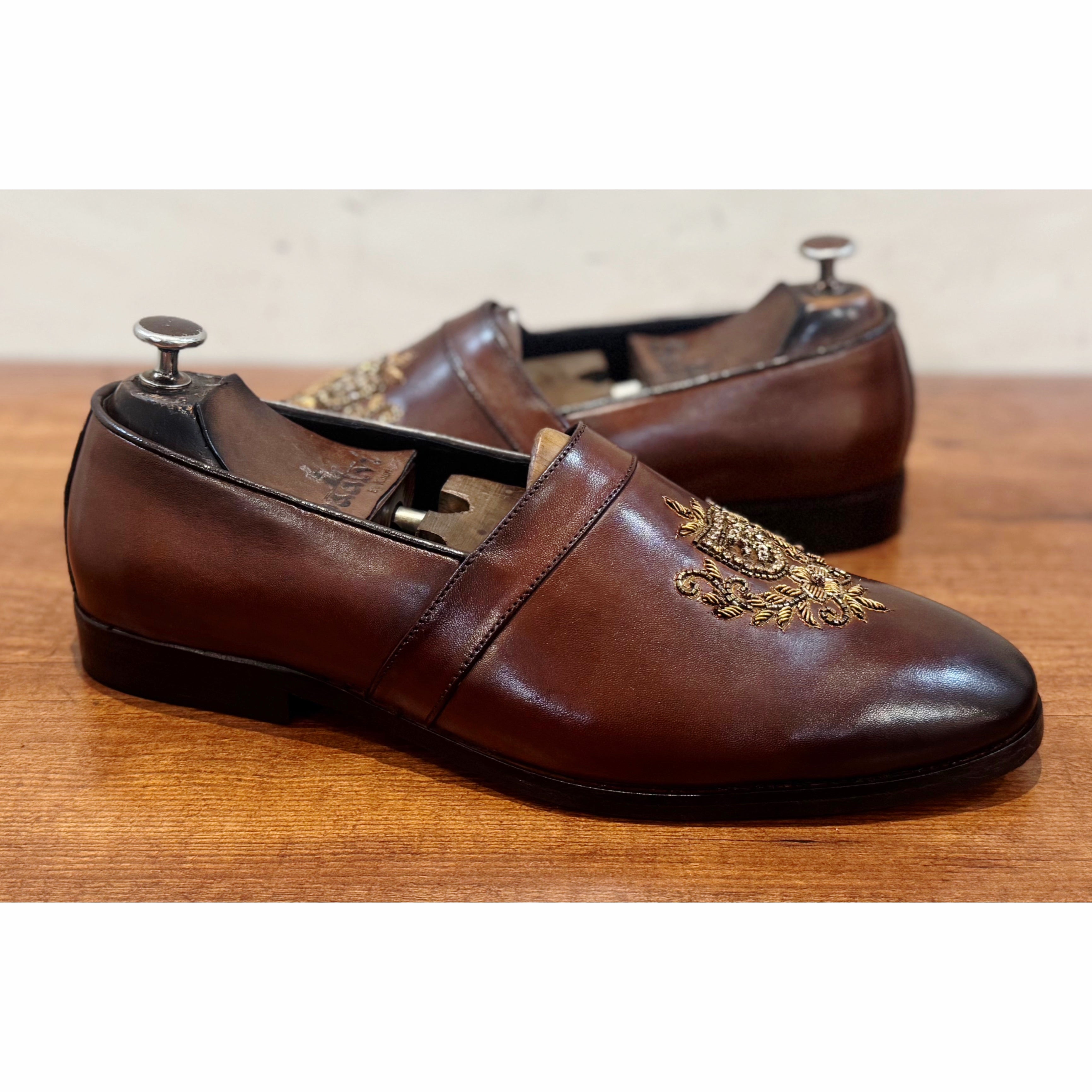 Zardosi Slip-on Shoes Brown