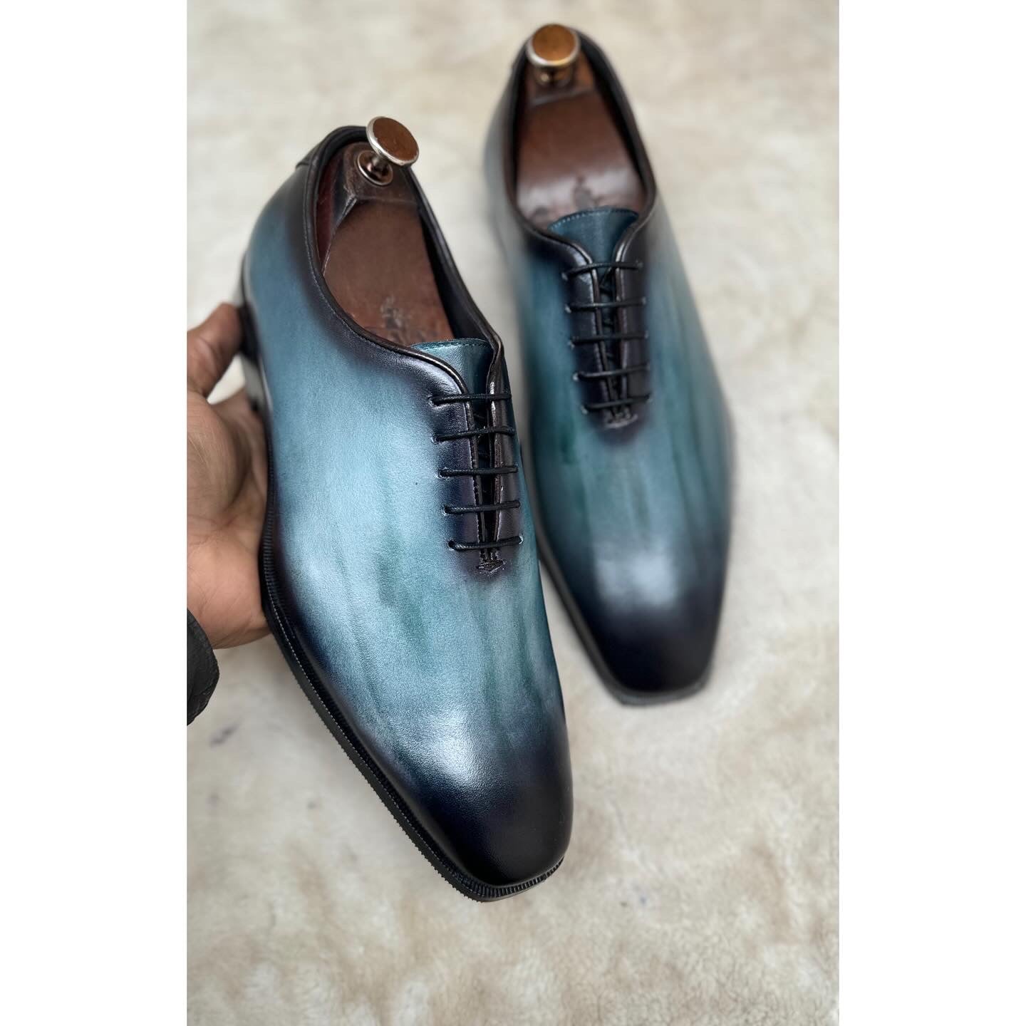 Aqua Wholecut Hand Patina Oxfords