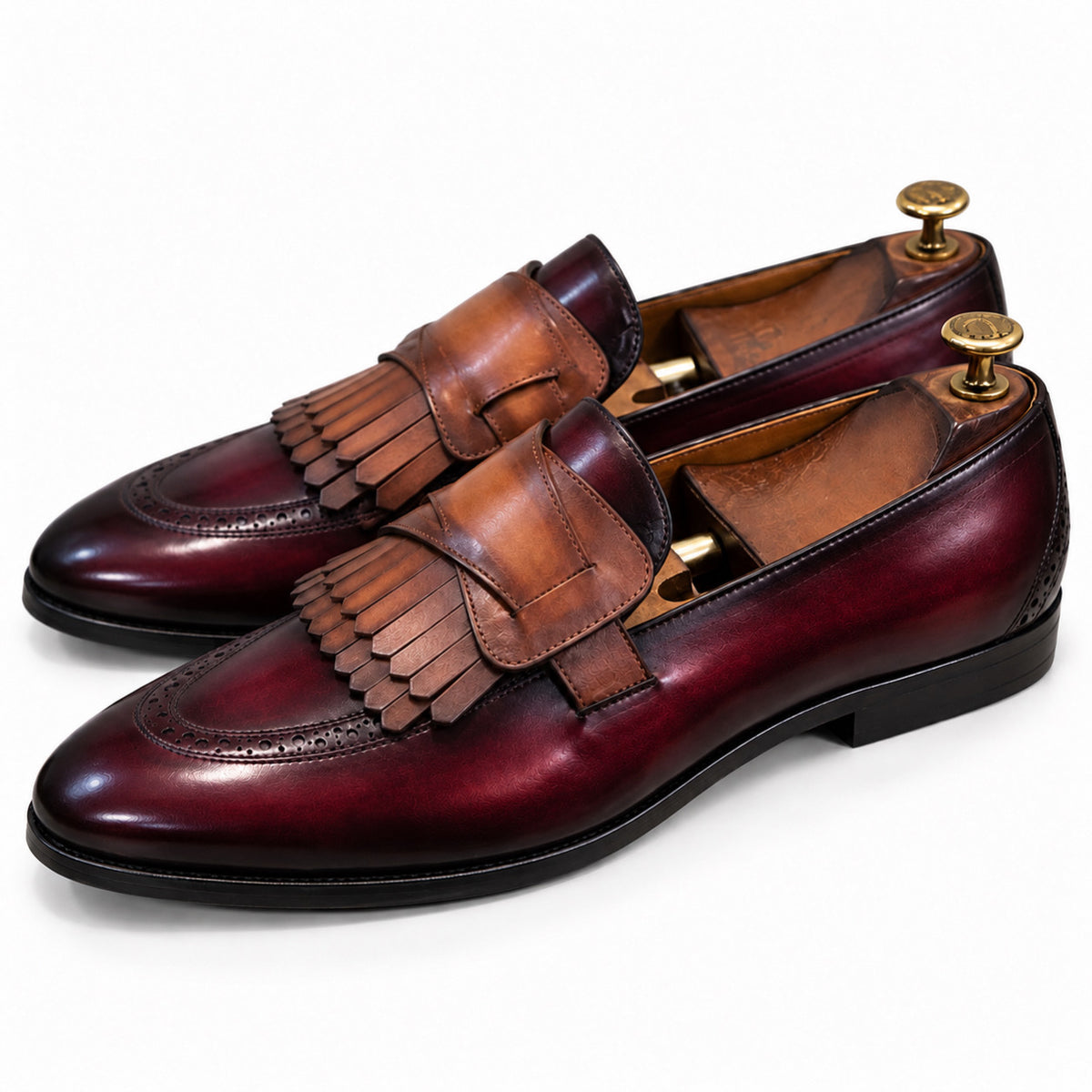 Bordeaux Cognac Kiltie Loafers