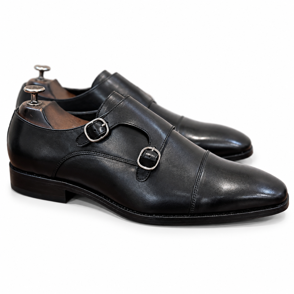 Noir Double Monk Strap Shoes for Men