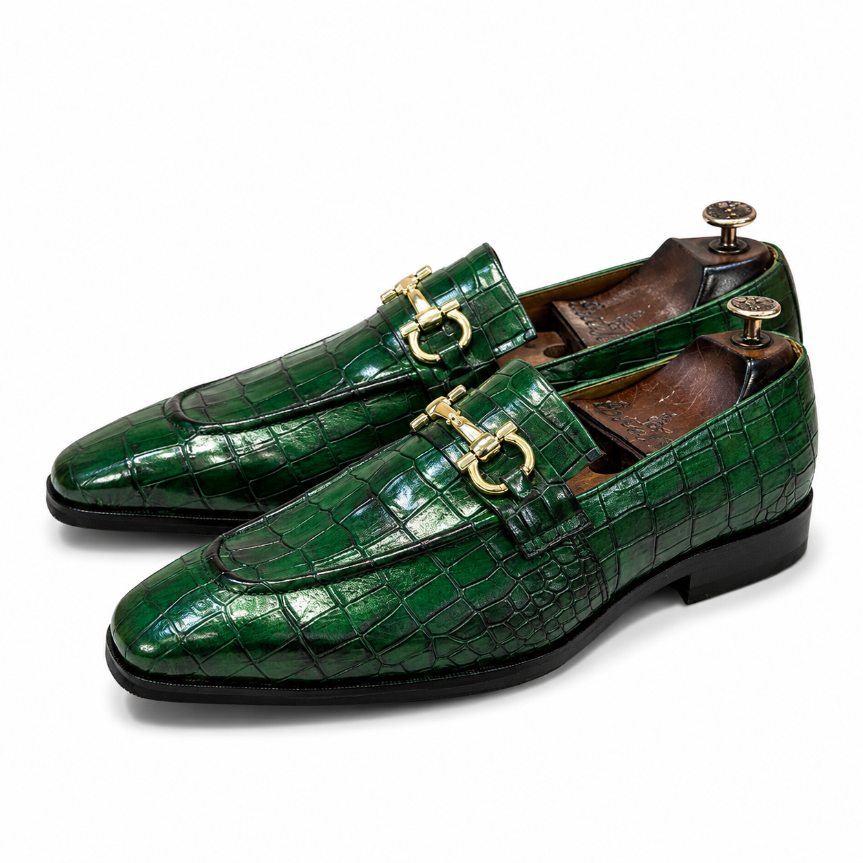 Emerald Croc Horsebit Loafers – Green