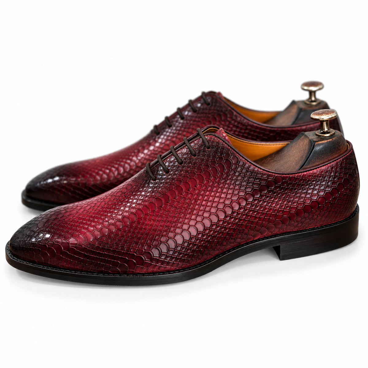 Bordeaux Crocodile-Embossed Oxford Shoes