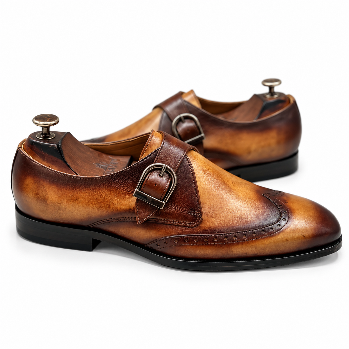 Saalvi Aureate Cognac Patina Single Monk Strap Shoes