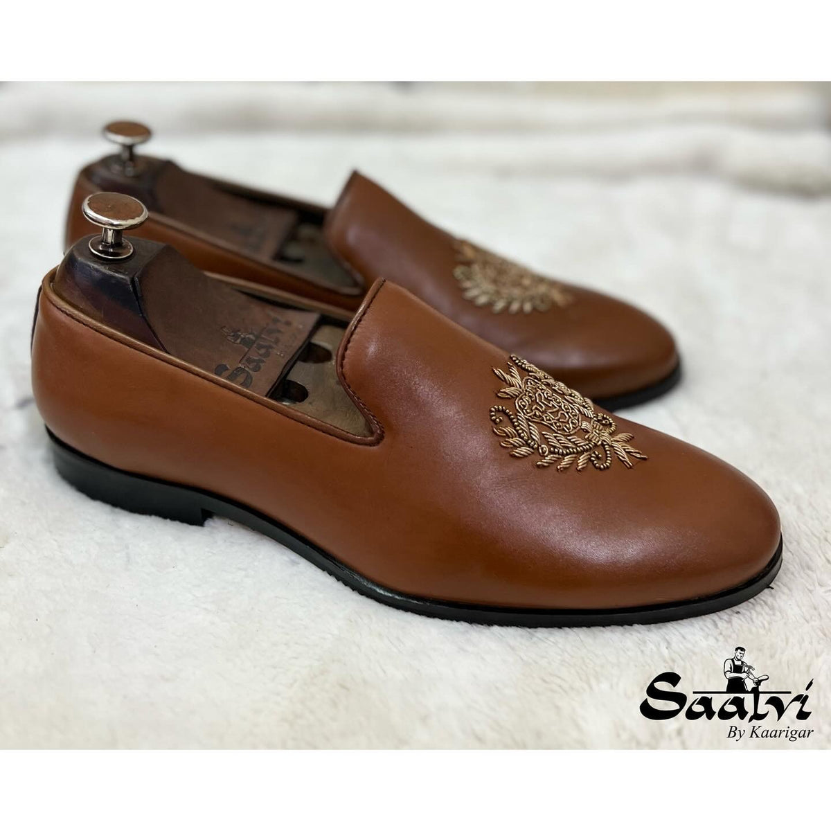 Tan Crest Embroidery Slipons