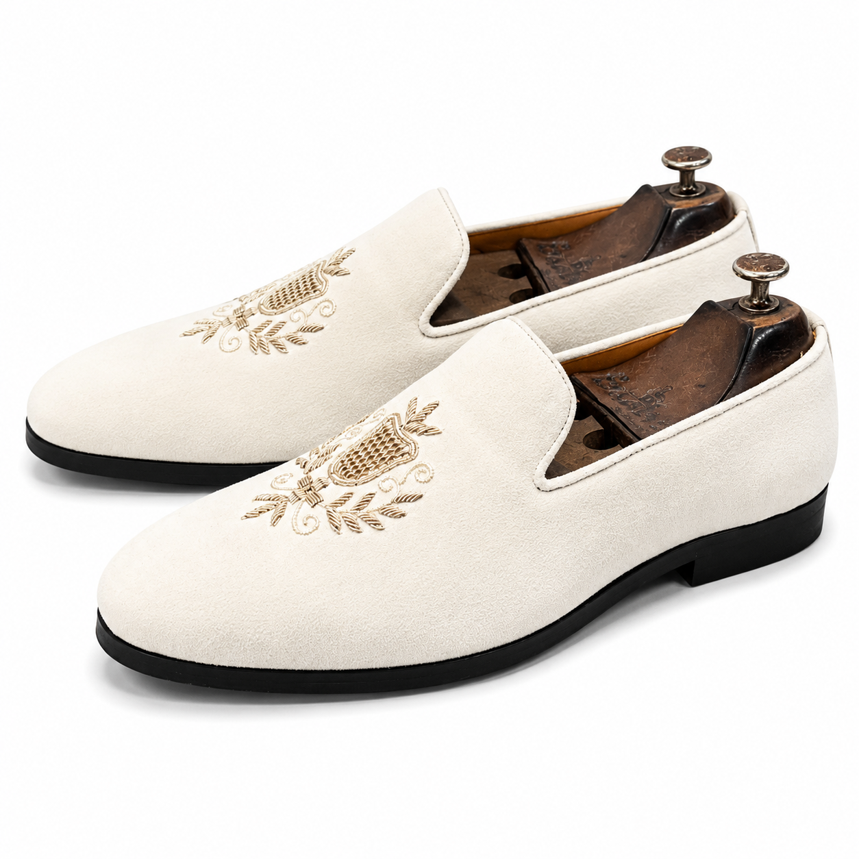 Off White Velvet Slipon With Embrodiery