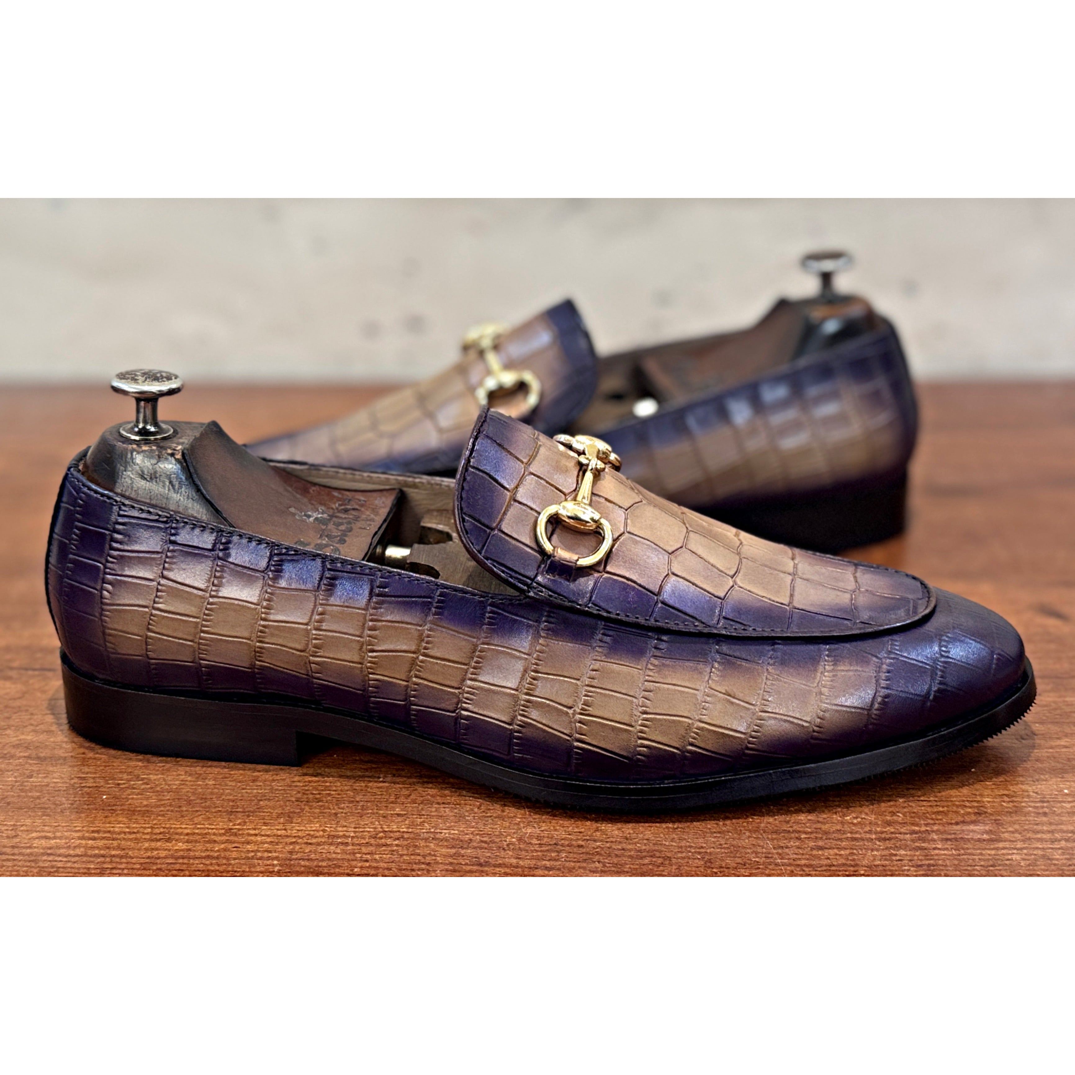 Purple Croco Horsebit Loafers for Men – Luxury Leather Slip-On Formal Shoes
