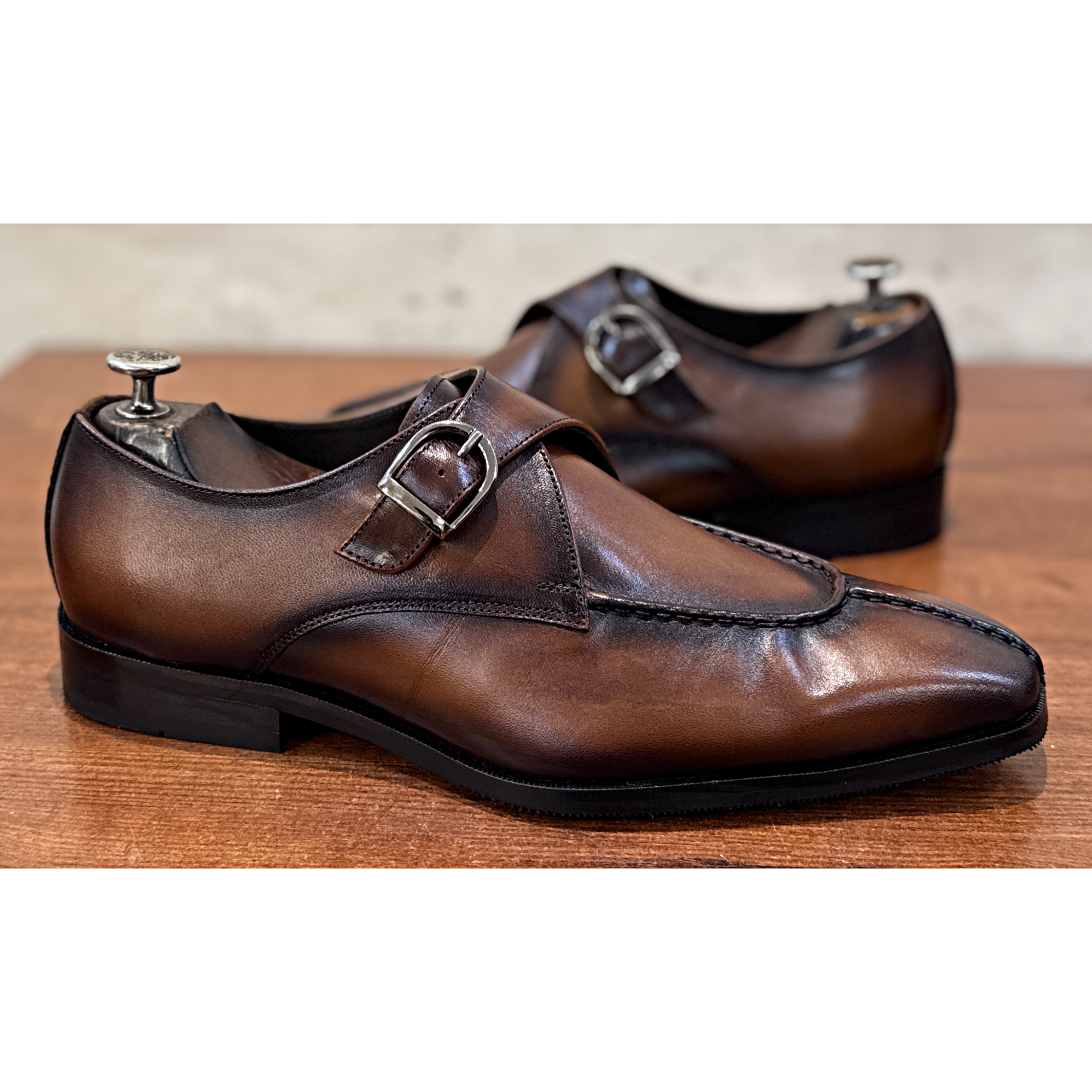 Savile Row Dark Brown Apron Monk Shoes