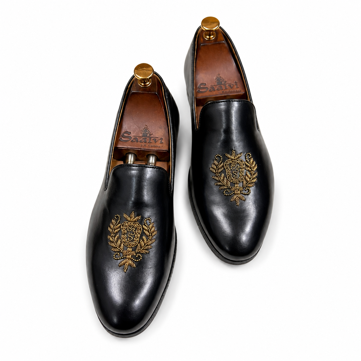 NOIR ROYALE HAND-EMBROIDERED LEATHER LOAFERS