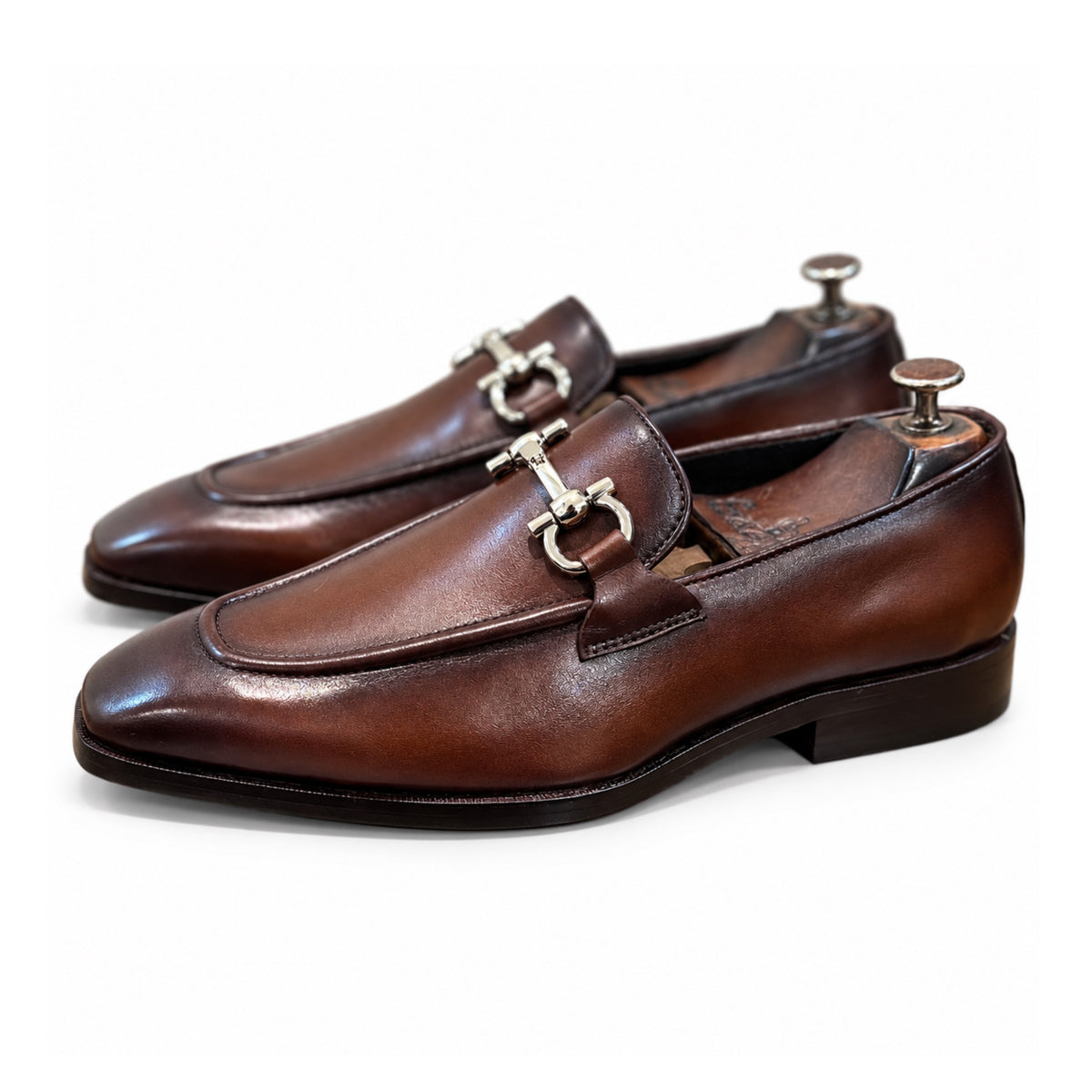 Regal Brown Hand-Patina Horsebit Loafers