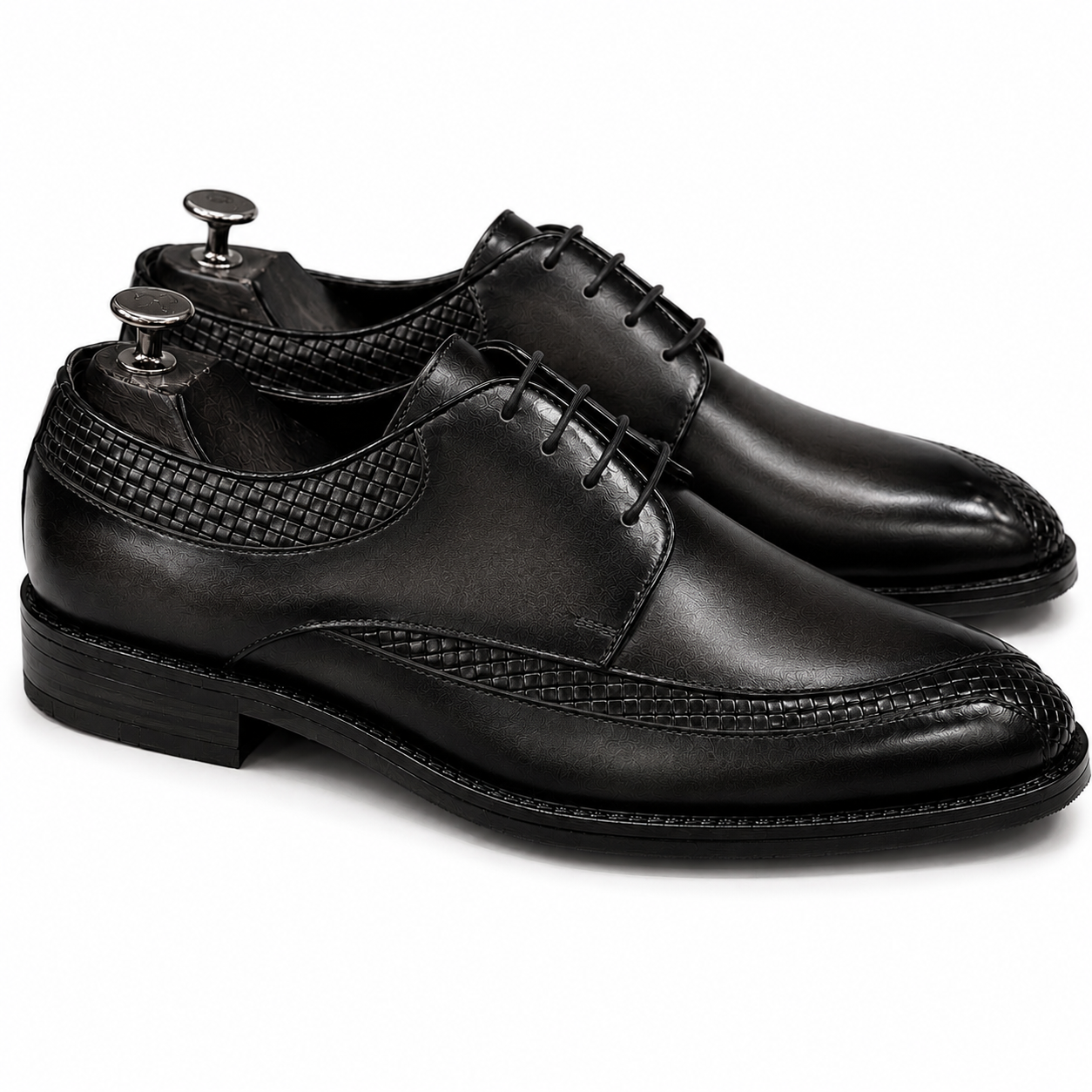 Onyx Royale Woven-Texture Leather Derby