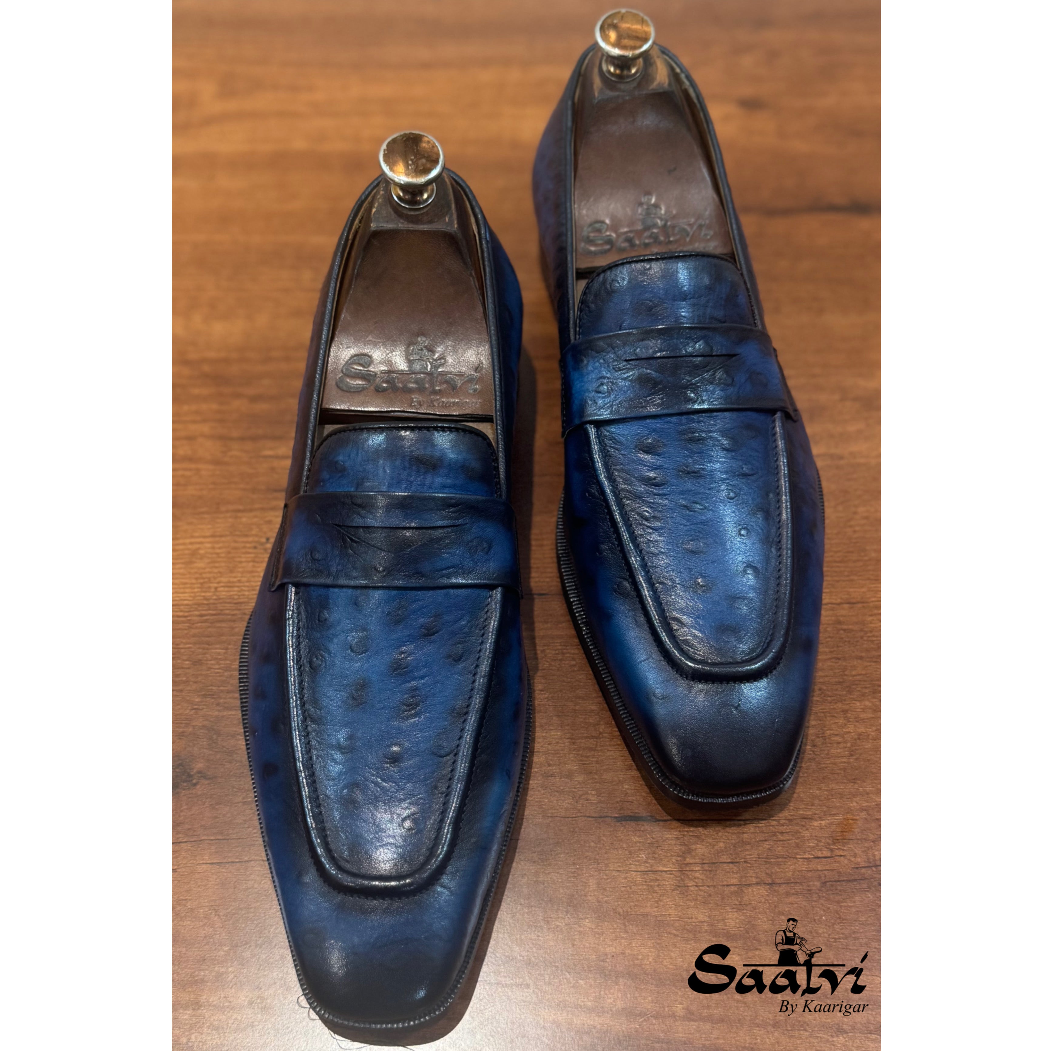 Penny Loafers Blue Ostrich