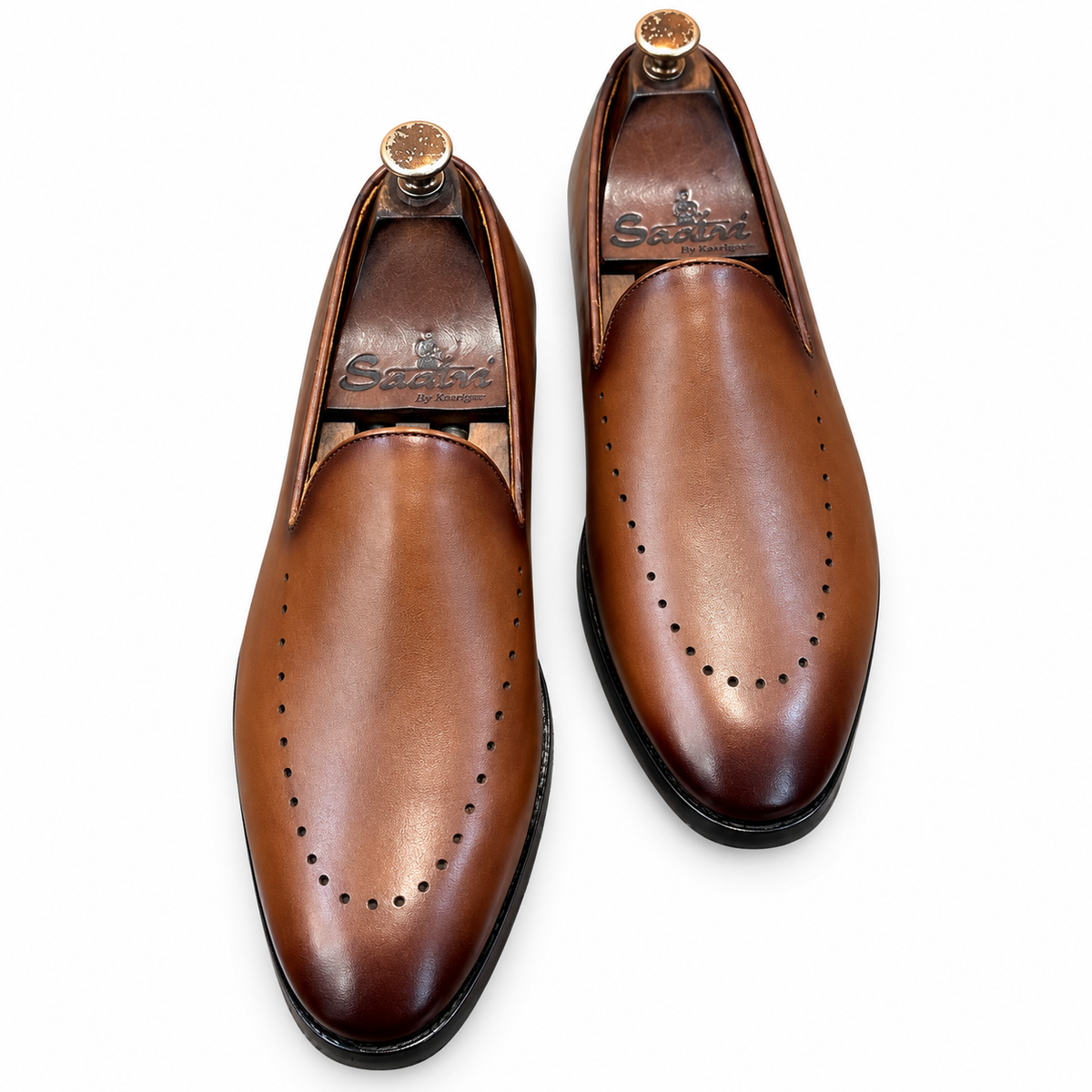 Sienna Signature Brown Perforated Slip-On Shoes for Men