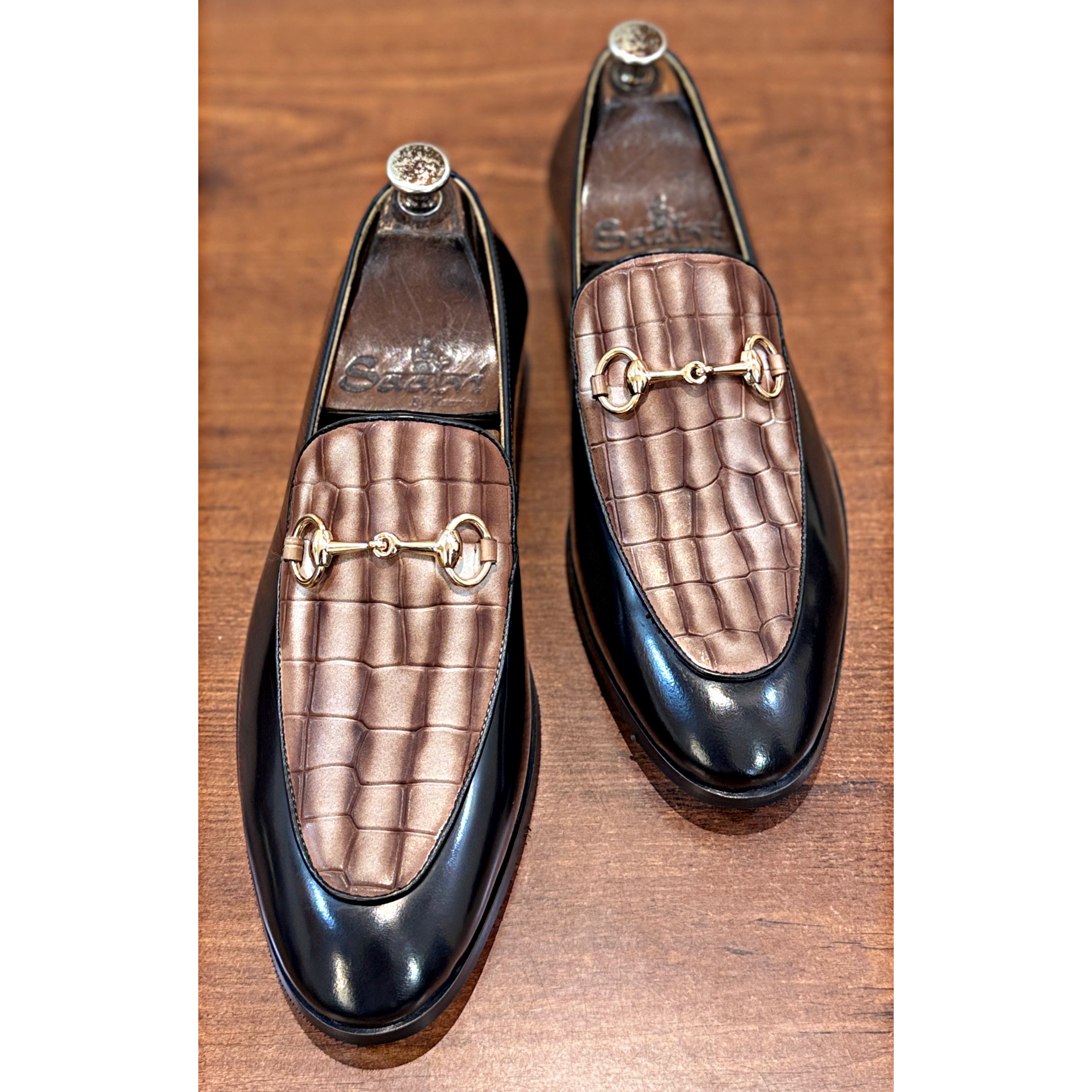 The Noir Croco Horsebit Loafer – Black & Bronze Luxury Leather Loafers