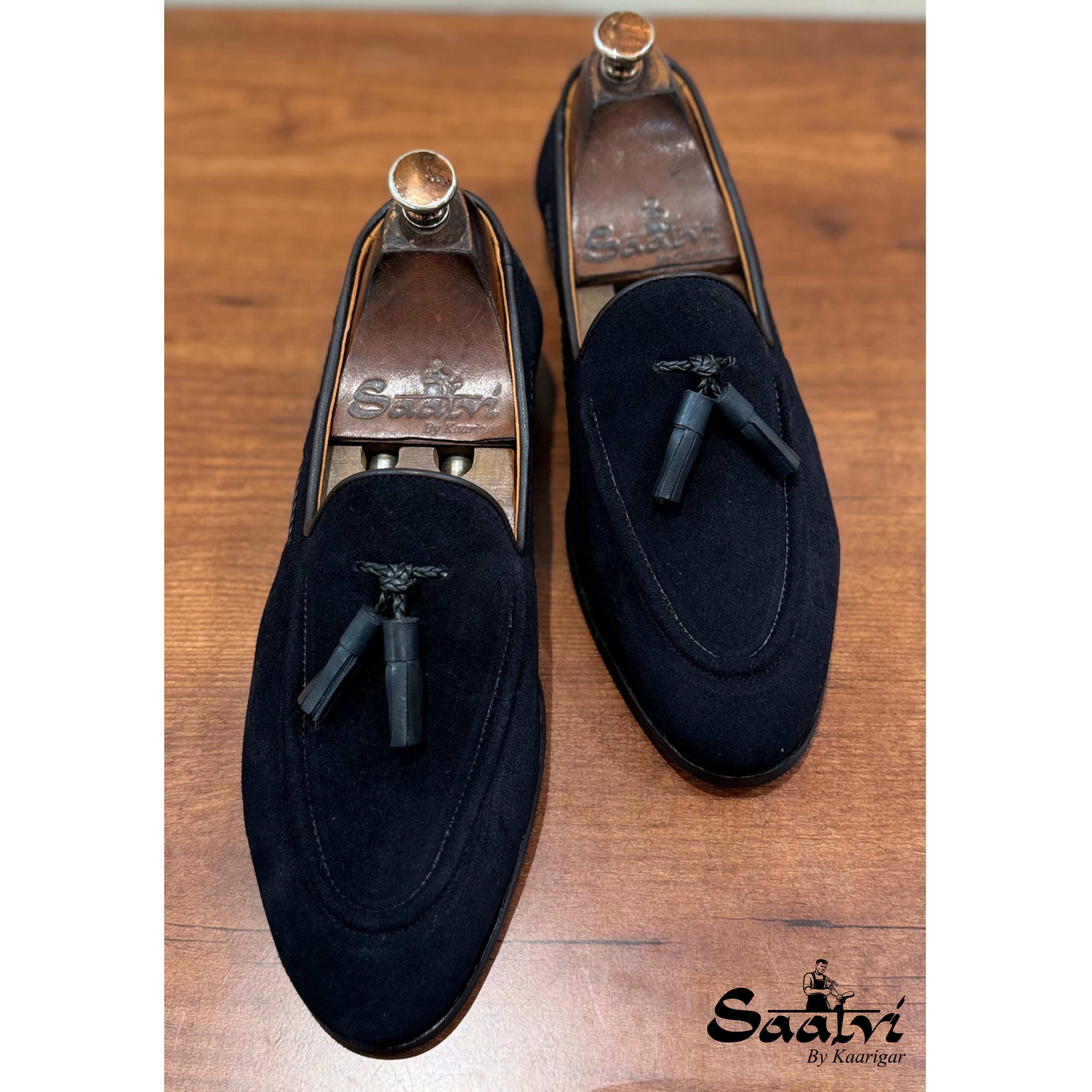 Blue Suede Loafers with Tassels