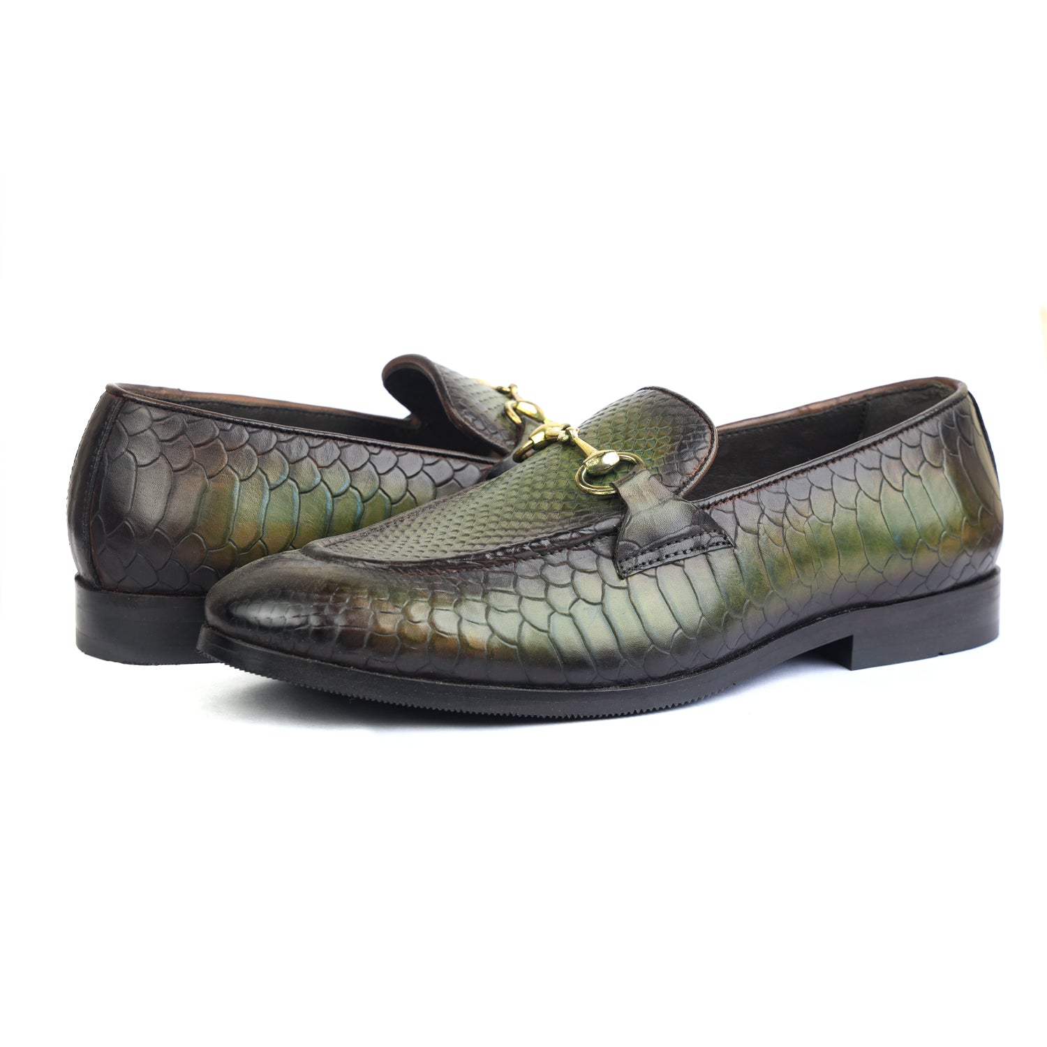 Python Embossed Loafers Green