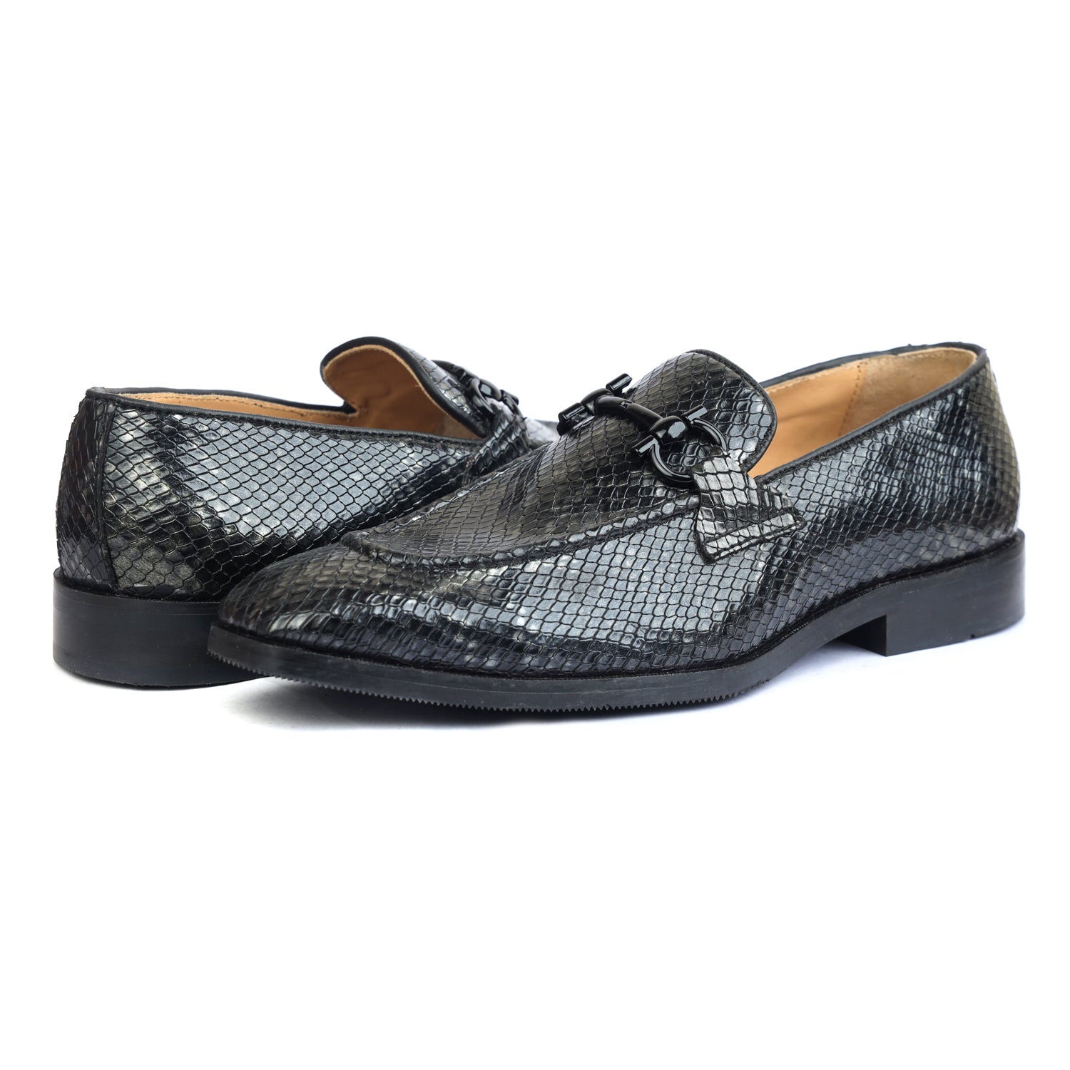 Black Snake Embossed Loafers