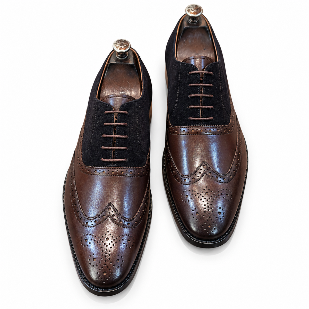 Aurelio Noir-Brown Hand-Patina Wingtip Oxford Shoes