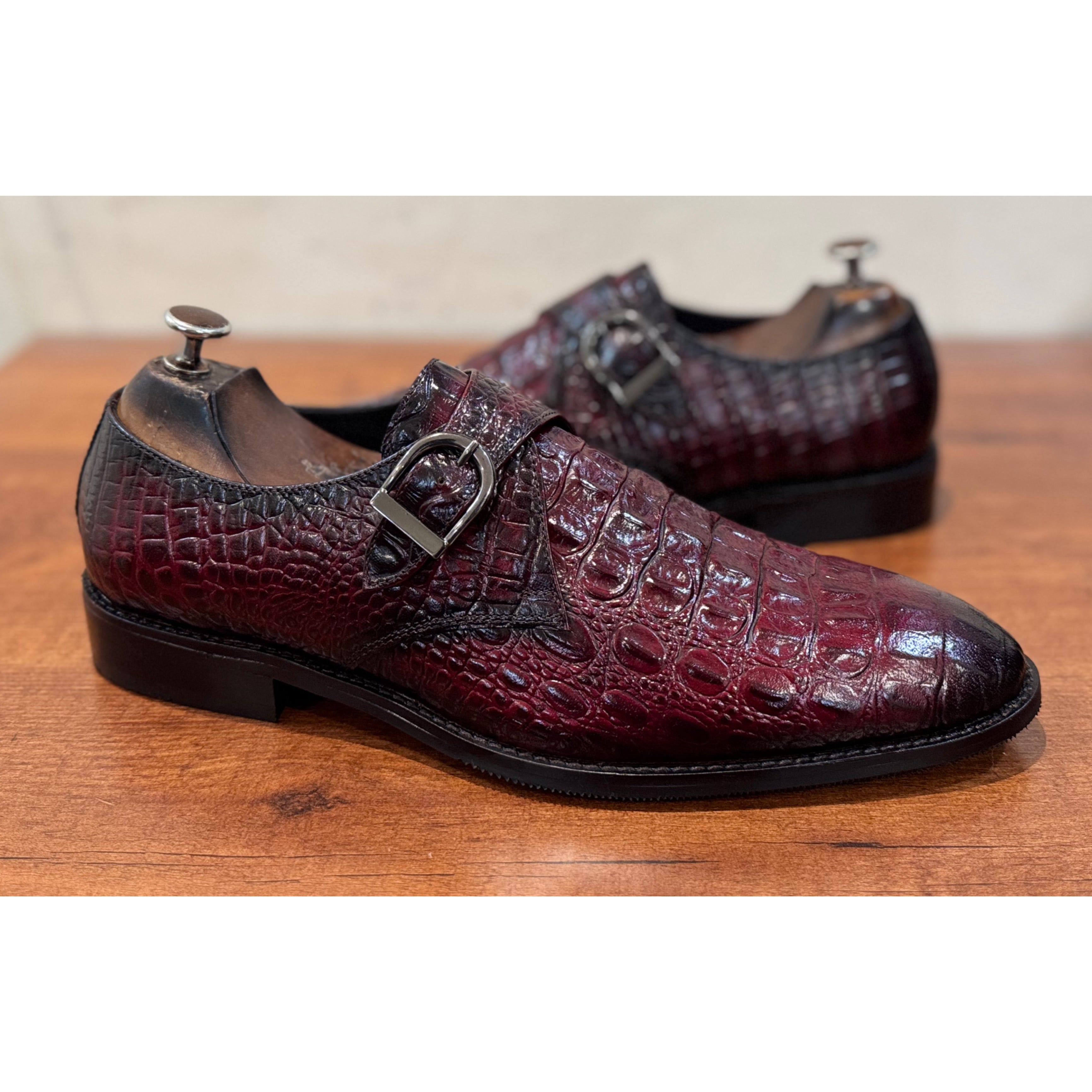 Wine Croco Monk Straps