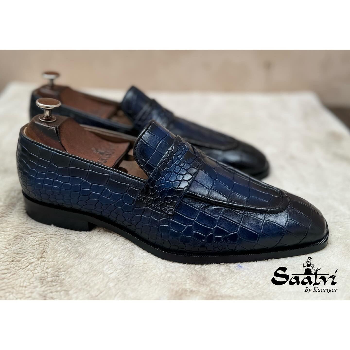 Penny Loafers Hand Patina Blue