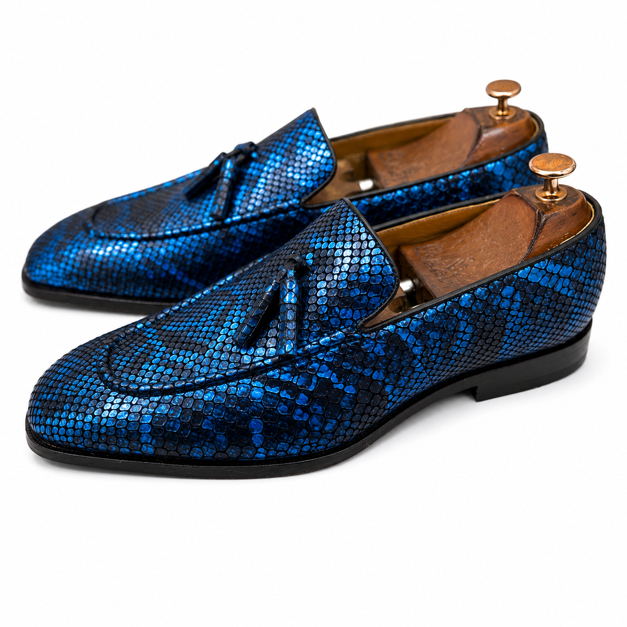 Snake Foil Loafers With Tassels Blue