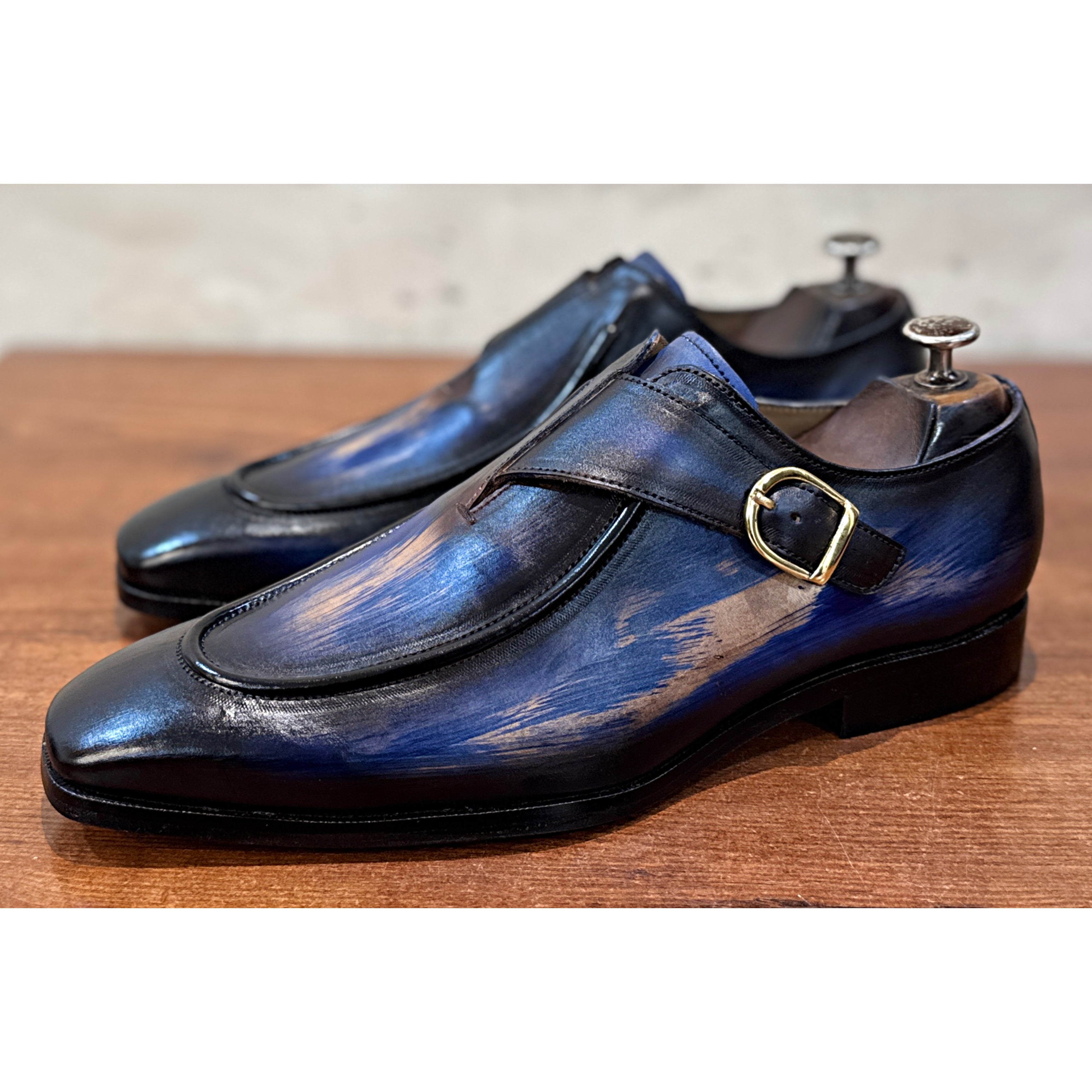 Azure Monarch Patina Monk Strap Shoes