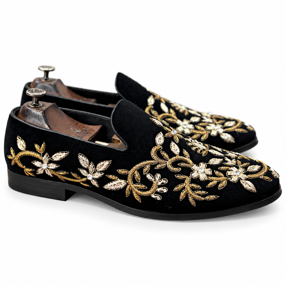 Noor Black Embroidered Velvet Loafers