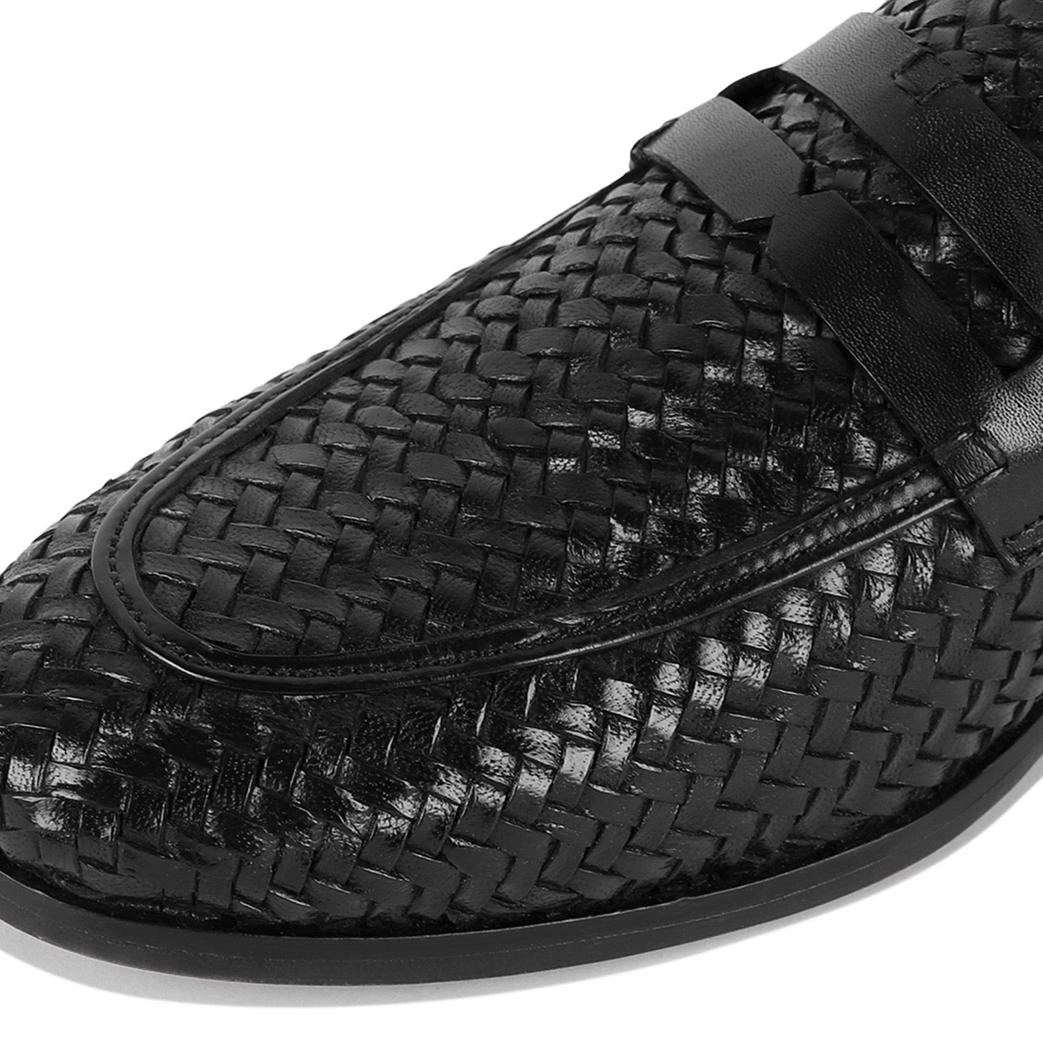 Penny Loafers Weave Leather Black