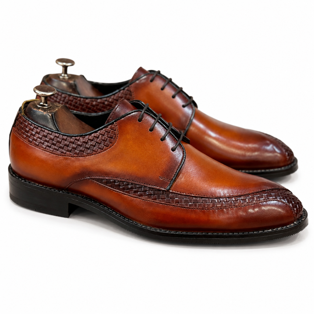 Cognac Royale Woven Leather Derby