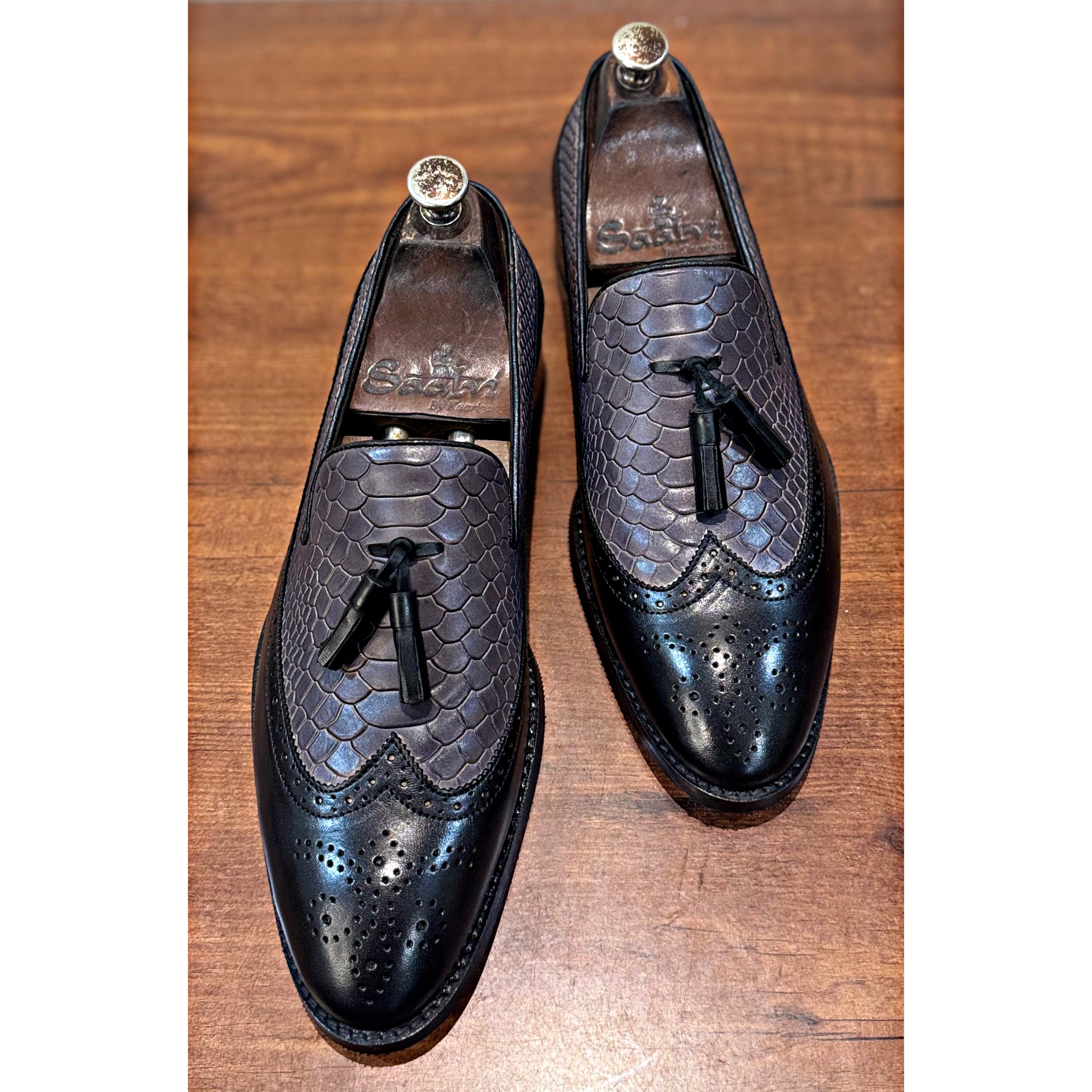 Twin Texture Wingcap Loafers Grey