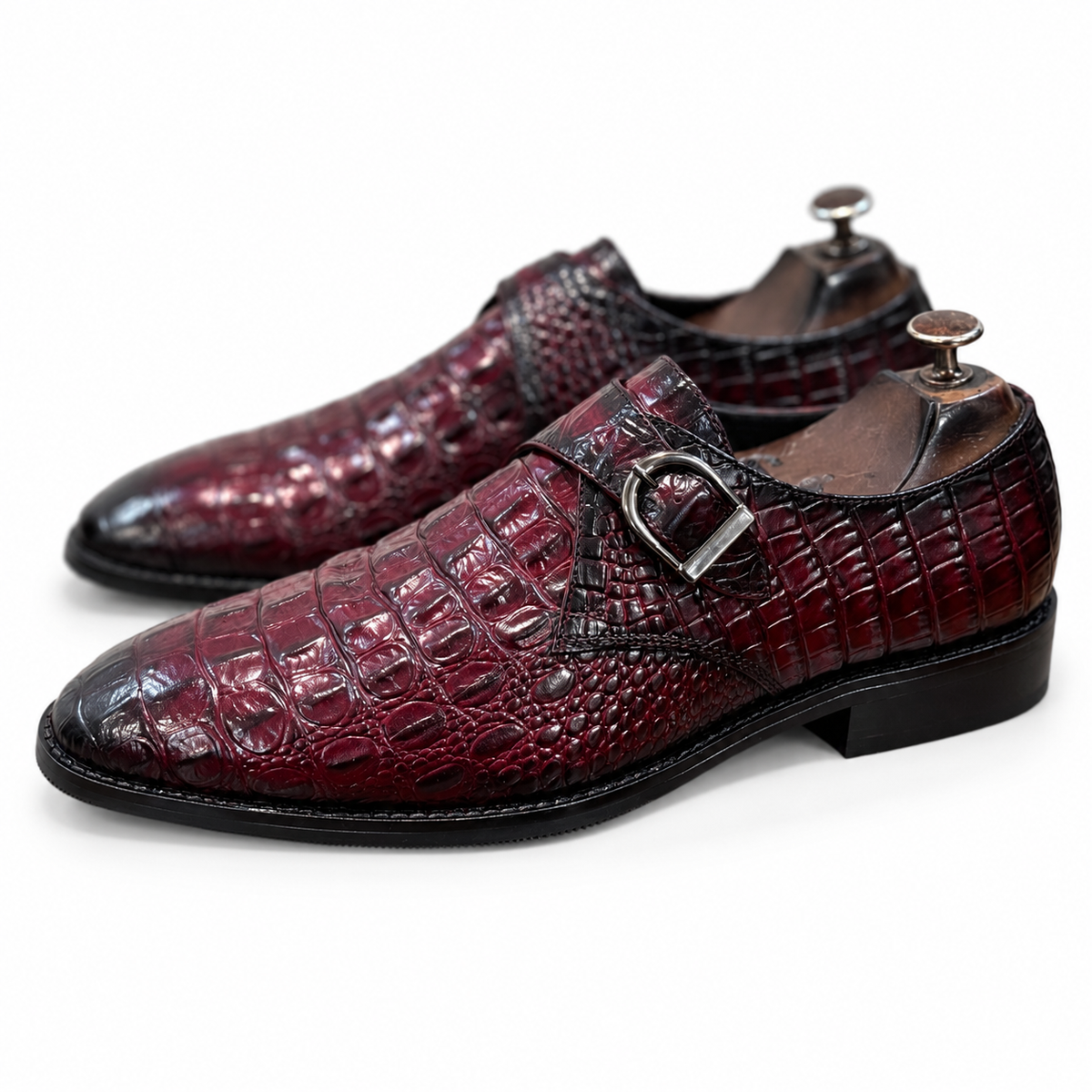 Wine Croco Monk Straps