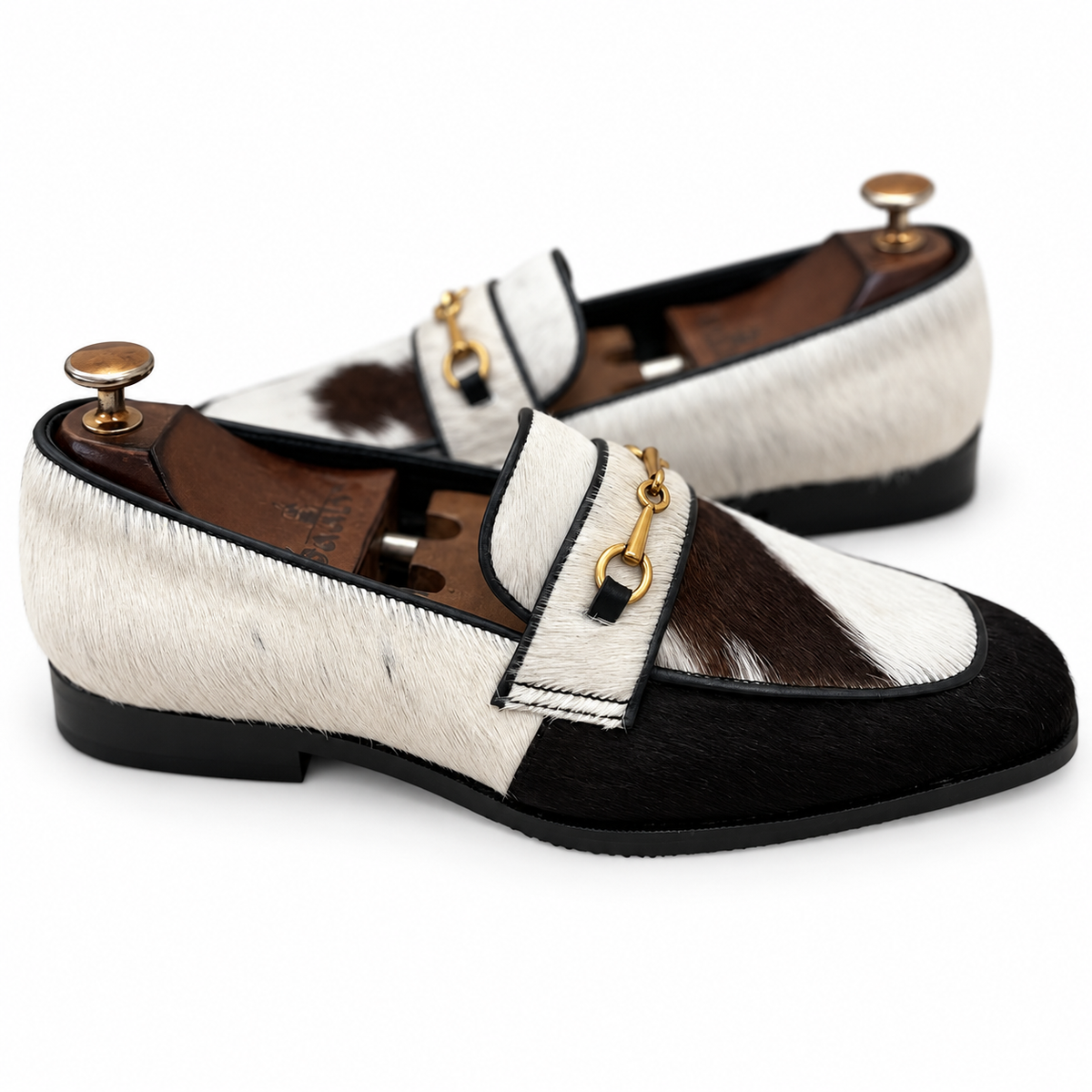 Monochrome Hair-On Leather Horsebit Loafers