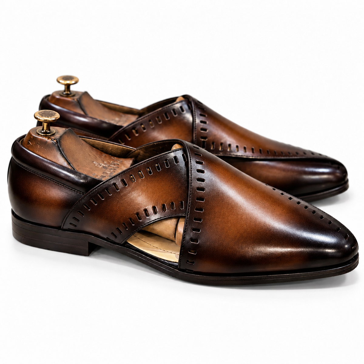 Aurelius Cognac — Cognac Brown Hand-Patina Peshawari Sandals