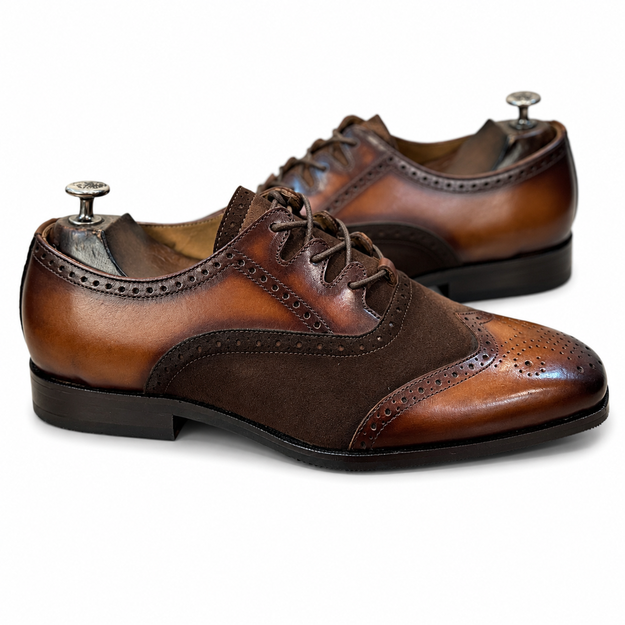 Criss Cross Hand Patina Oxford Brogues Tan Brown