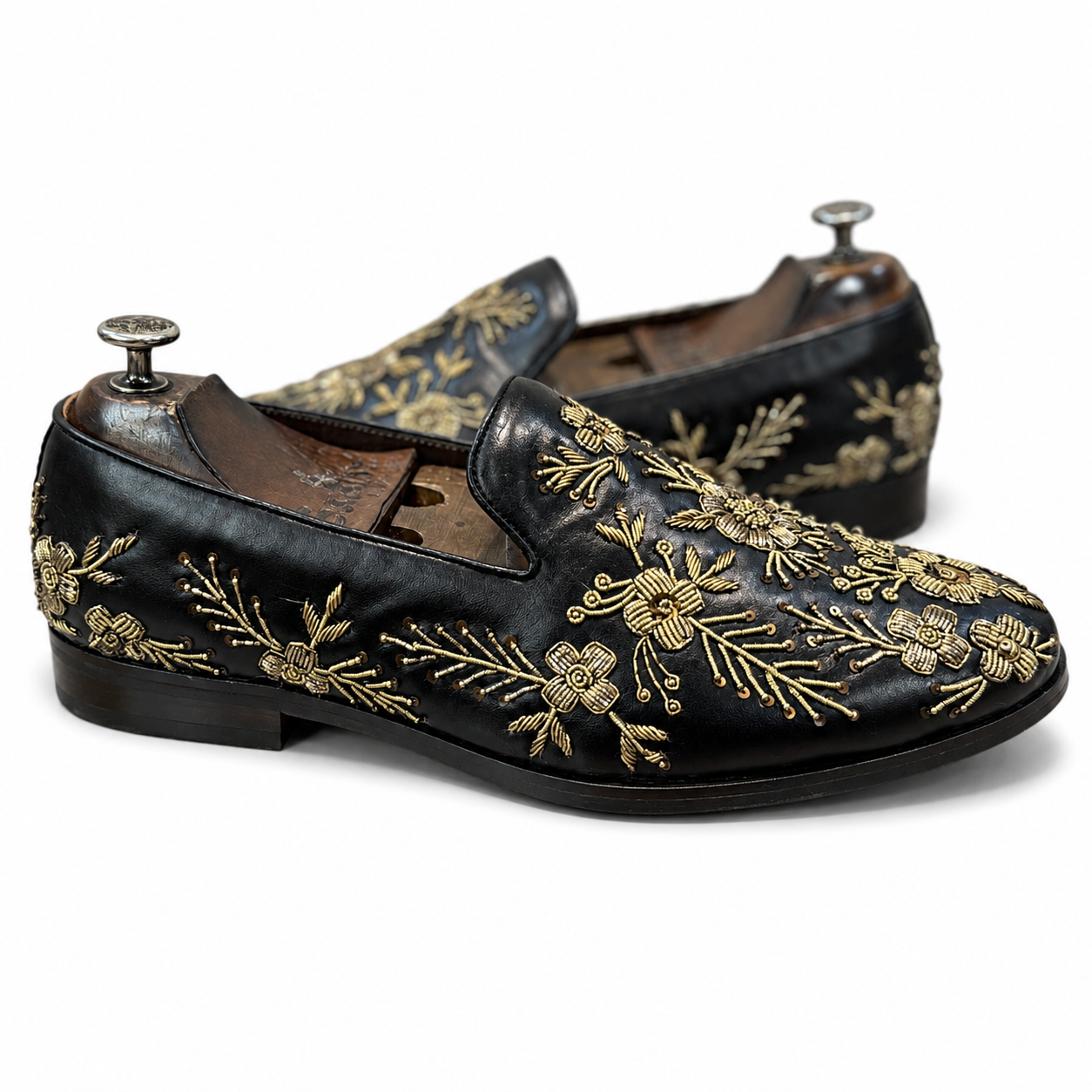 Royal Noir Gold Embroidered Loafers