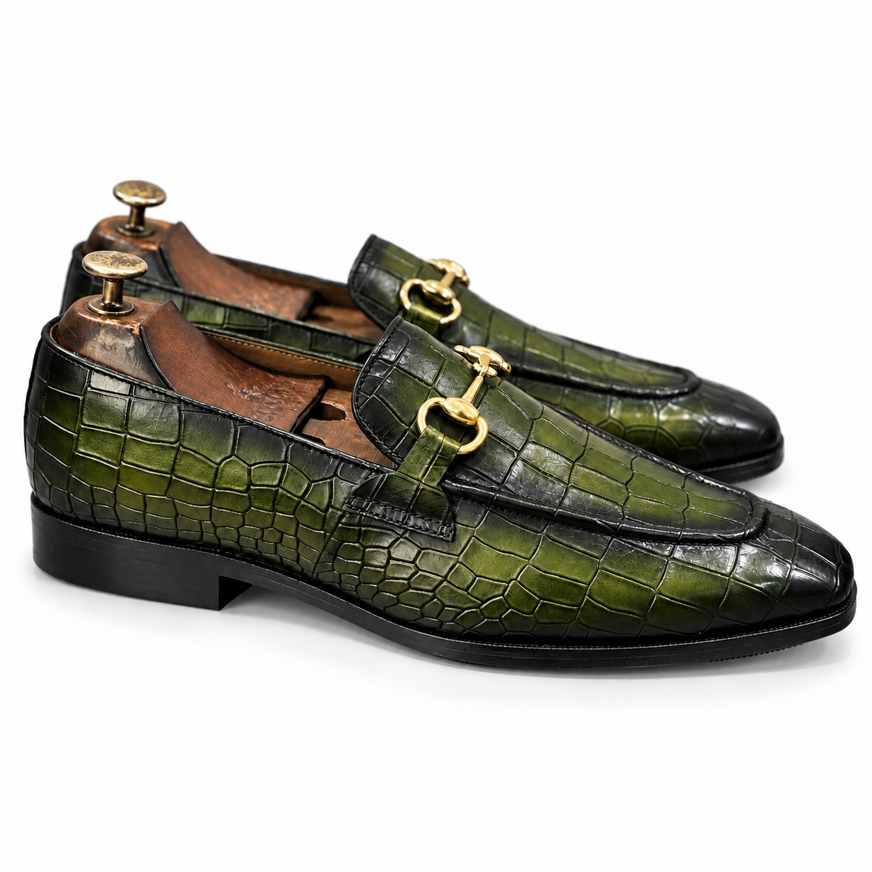 Emerald Noir Croc Horsebit Loafers
