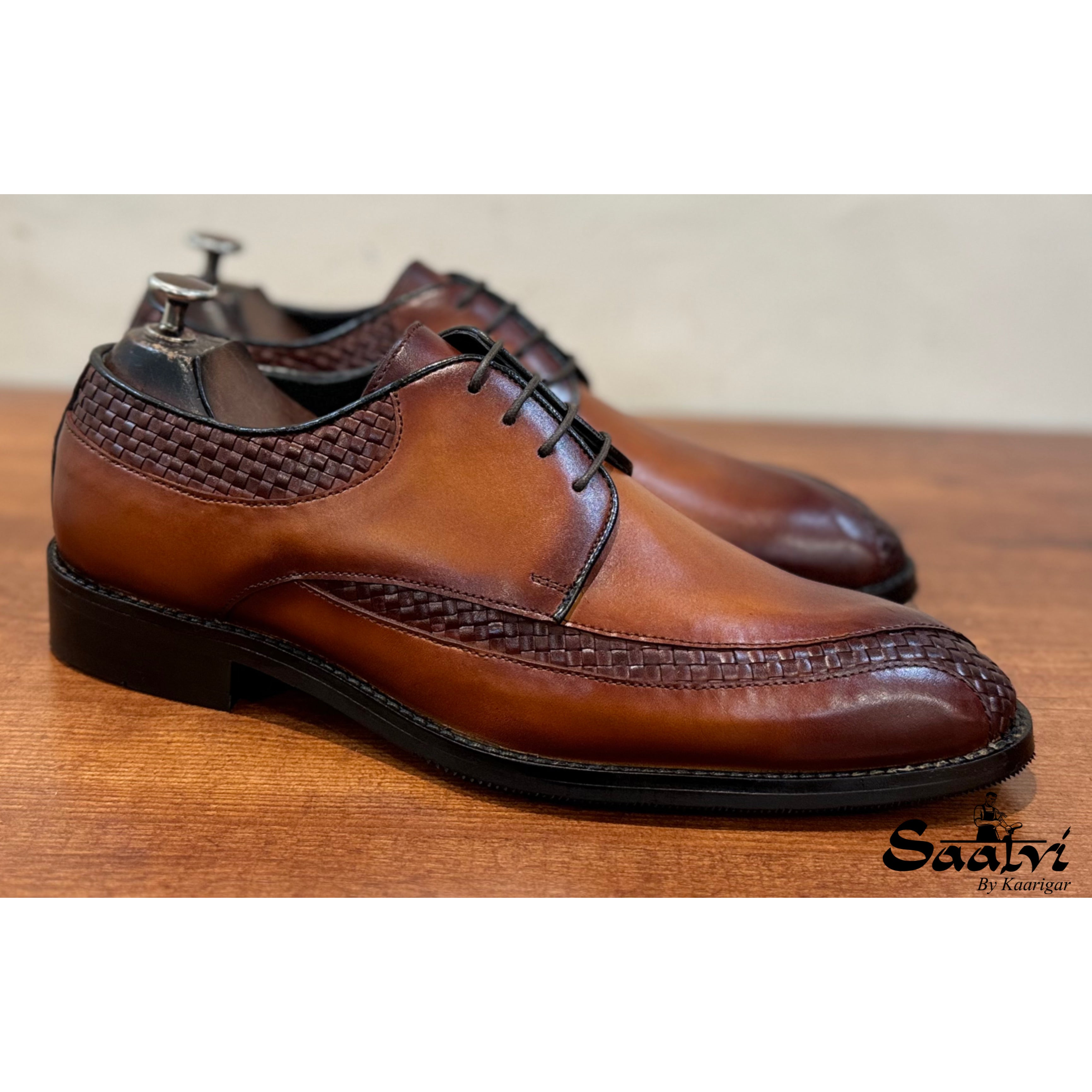 Tan Weave Oxfords Hand Patina