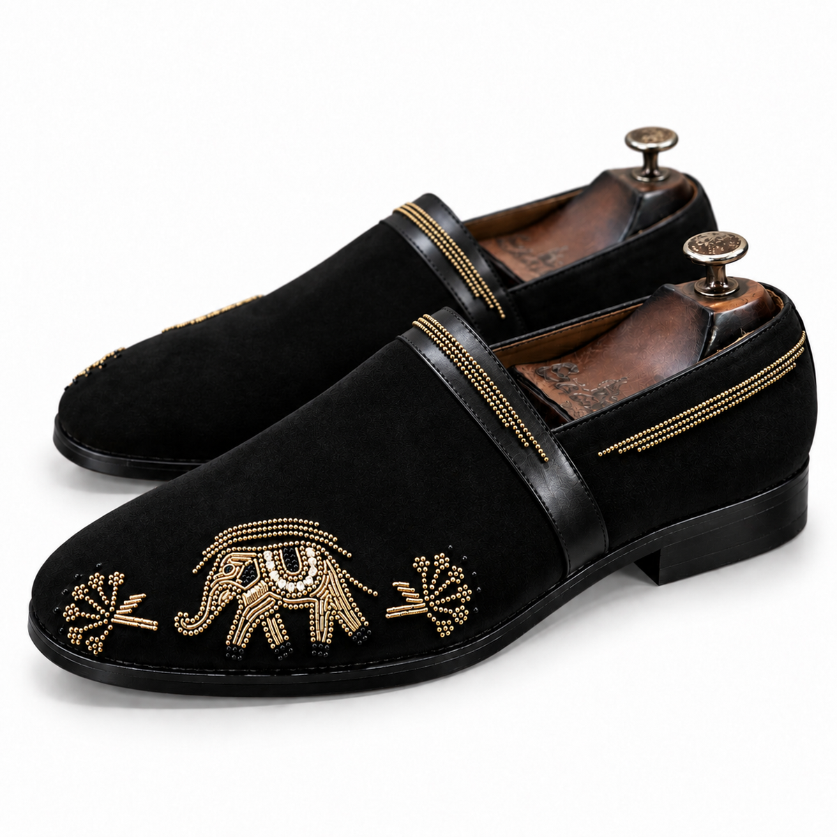Noir Royale Elephant Embellished Loafers