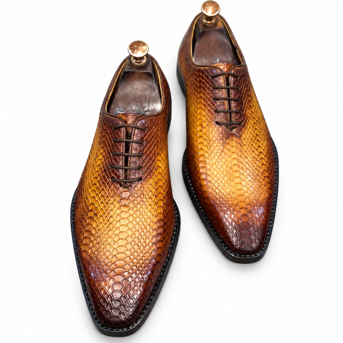 Cognac Python-Embossed Wholecut Oxfords