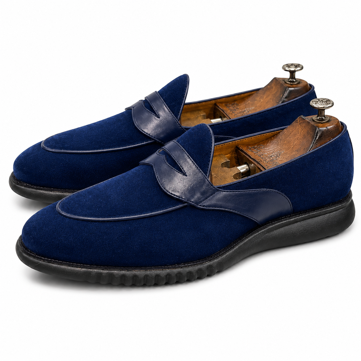 Blue Suede Penny Loafer