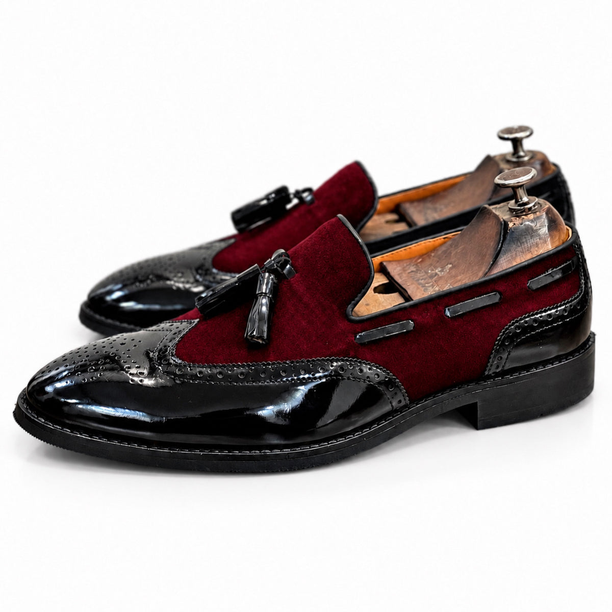 Bordeaux Noir Textured Wingtip Tassel Loafers
