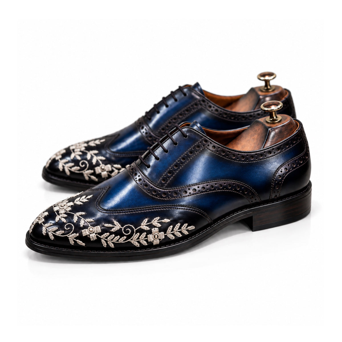 Sapphire Regalia — Blue Embroidered Wingtip Oxford
