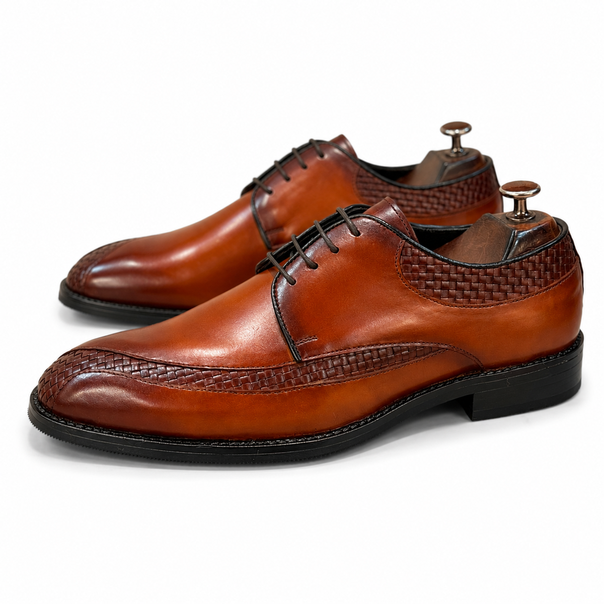Cognac Royale Woven Leather Derby