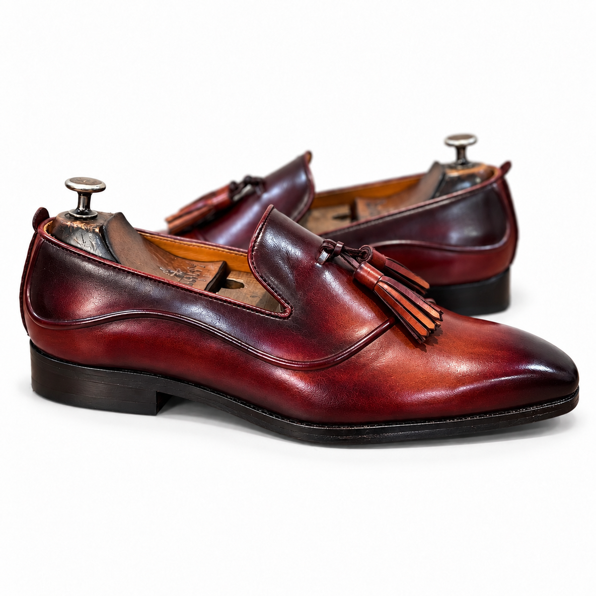 Bordeaux Noir Embossed Tassel Loafers
