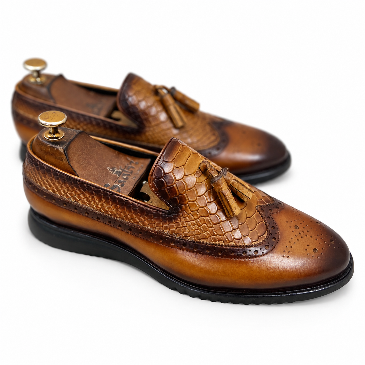 Verdant Cognac Lightweight Wingtip Tassel Loafers
