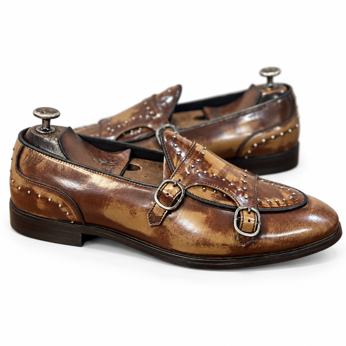 Antique Studded Double Monk Straps